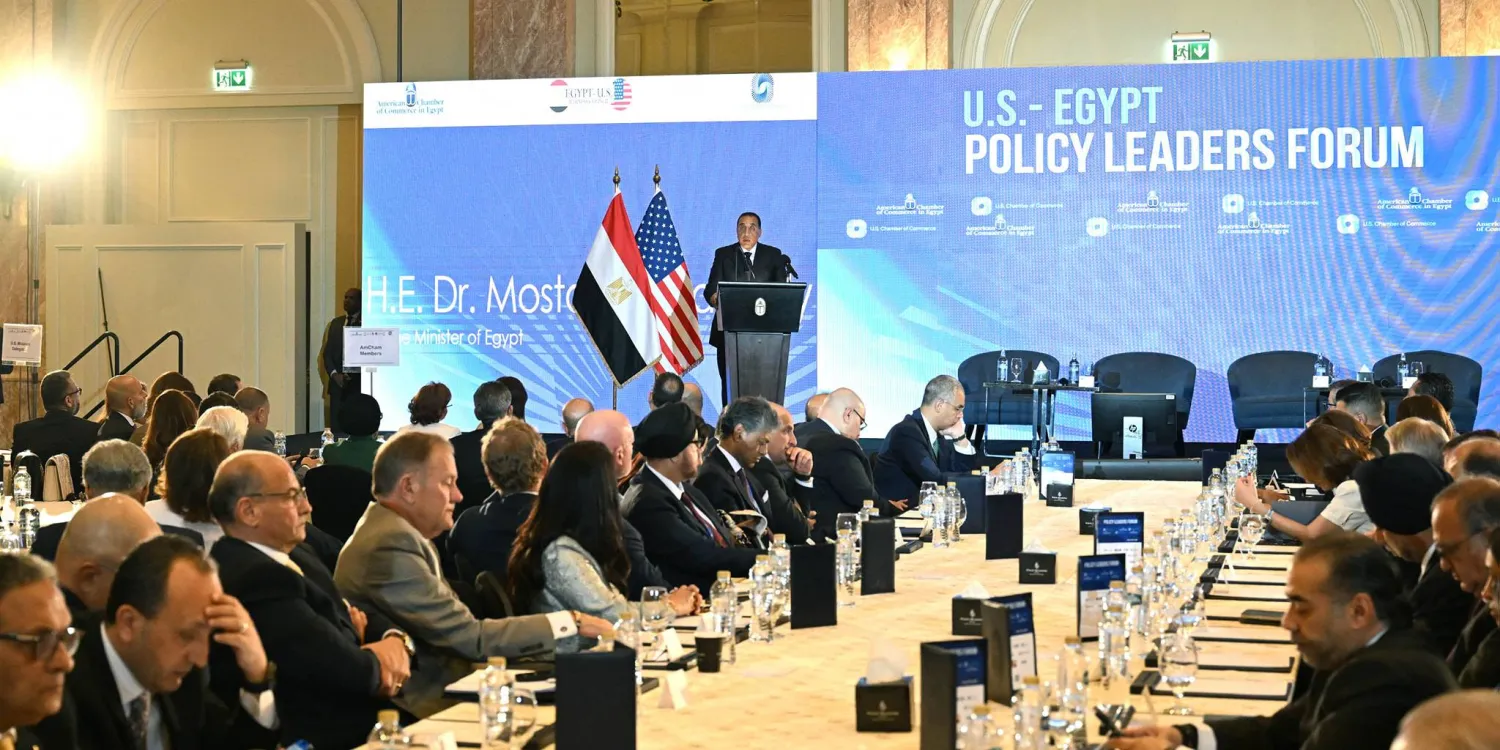 رئيس الوزراء المصري خلال كلمته بـ«منتدى قادة السياسات بين مصر والولايات المتحدة» (مجلس الوزراء المصري) 
