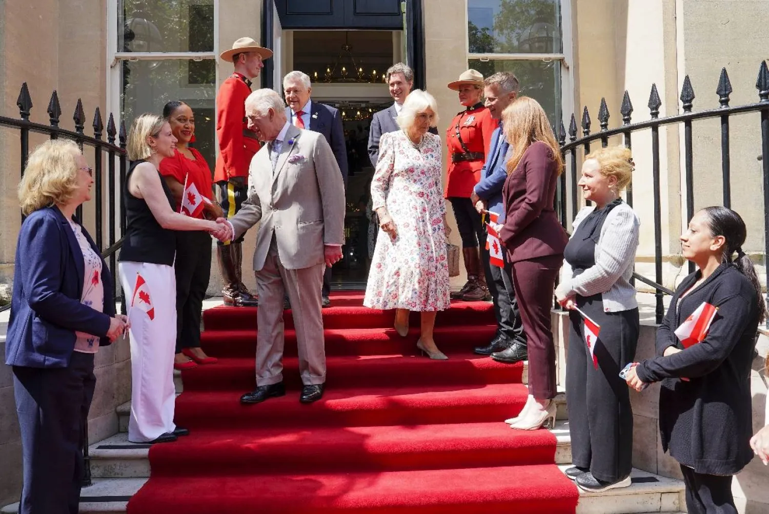 Britain's King Charles III and Britain's Queen Camilla visit the High Commission of Canada in the United Kingdom in May 2025. Arthur Edwards / POOL/AFP
