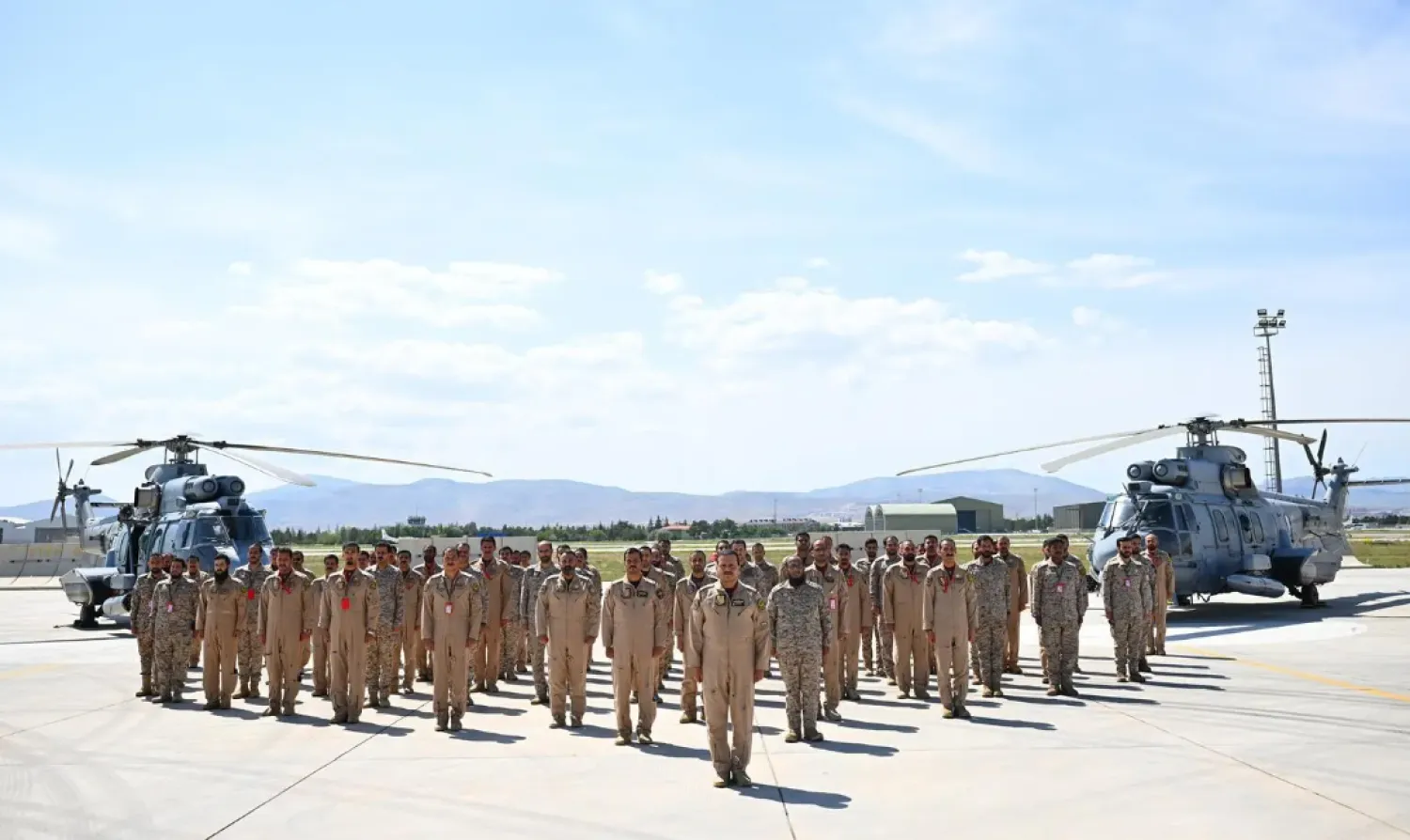 The Royal Saudi Air Force participated in the exercise with two Cougar combat search and rescue helicopters, fully staffed with air, technical, and support crews, along with six air controllers.- SPA