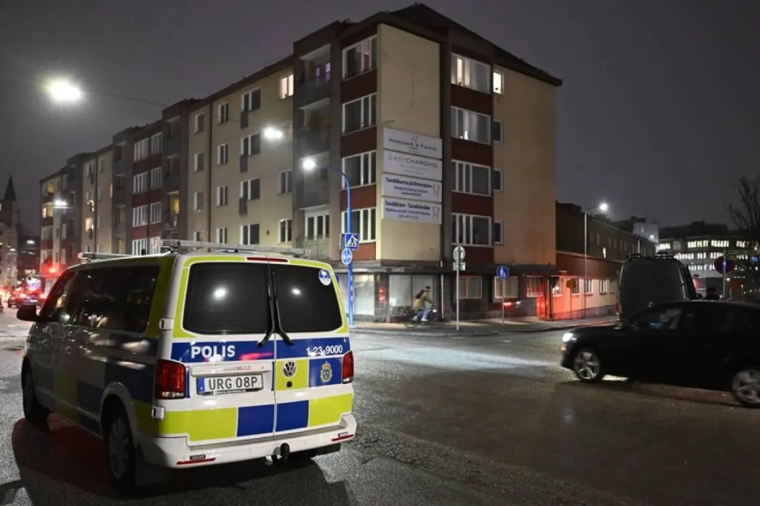 A police operation is underway on Polhemsgatan street in connection with a search of the home of a suspected perpetrator shooting at the Risbergska education center in Orebro, Sweden, 04 February 2025. (EPA)
