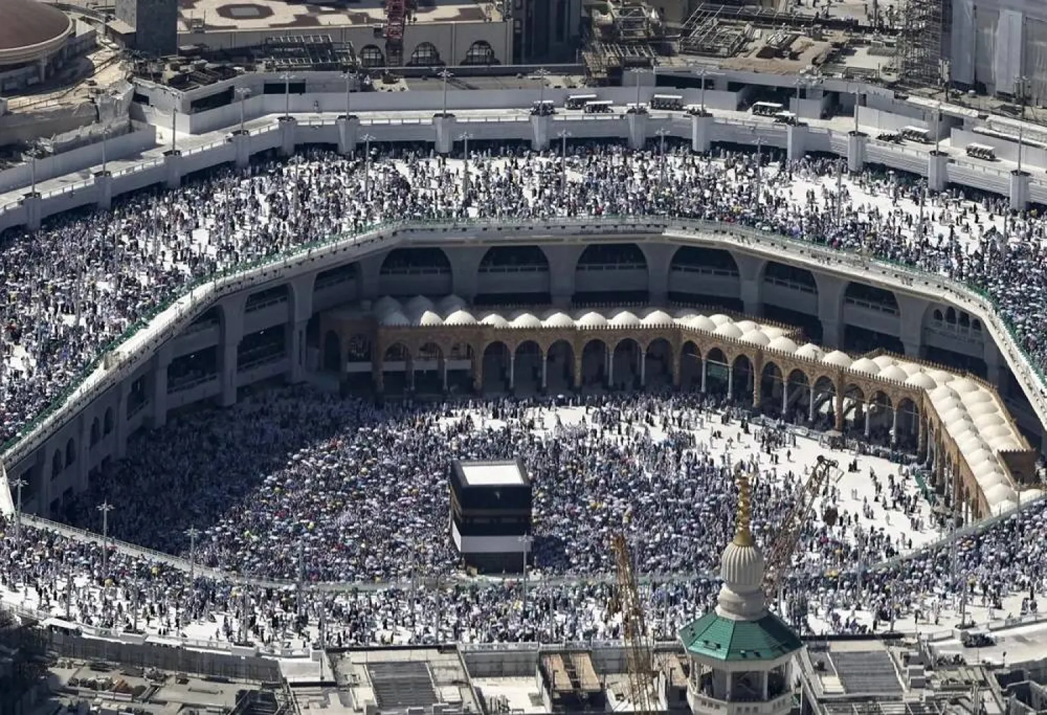 An aerial view shows Makkah's Grand Mosque with the Kaaba, Islam's holiest site in the center on June 17, 2024, during the annual hajj pilgrimage. (AFP)