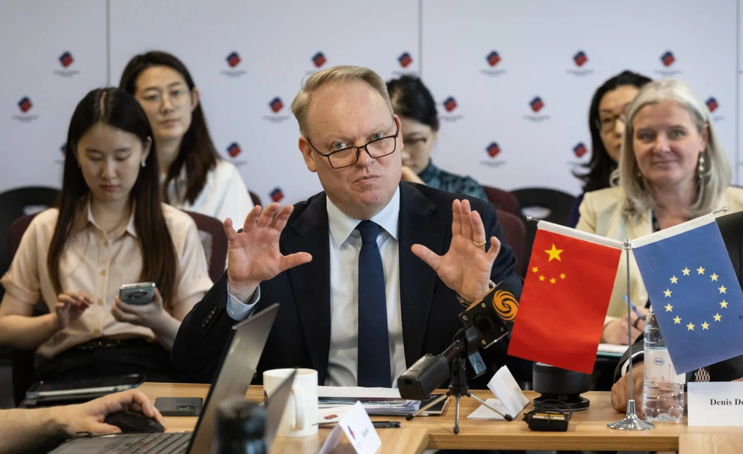 European Chamber president Jens Eskelund gives a presentation during a press conference in Beijing, China, 28 May 2025. EPA/JESSICA LEE