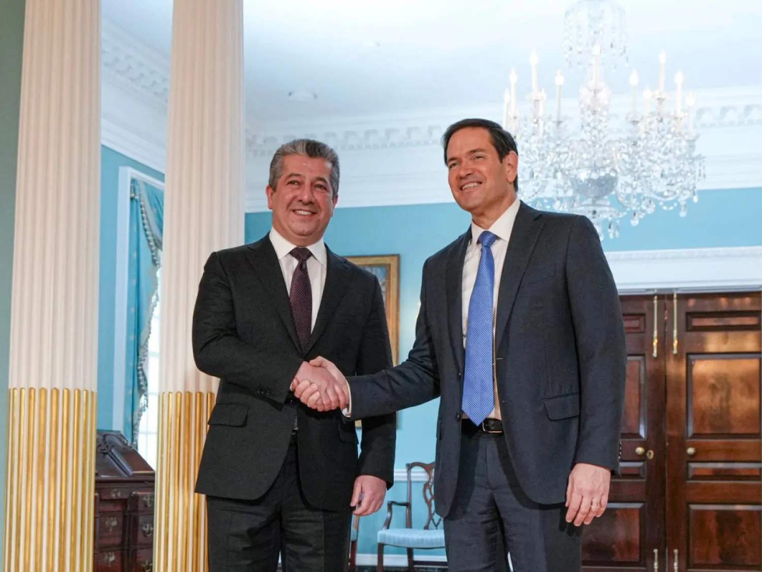 روبيو مستقبلاً برزاني في واشنطن (إكس)