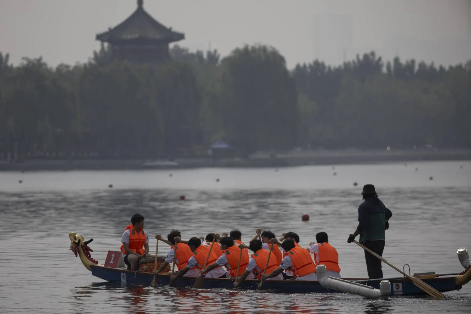 Rowers get ready for a dragon boat race in Beijing, China, 29 May 2025. EPA/ANDRES MARTINEZ CASARES