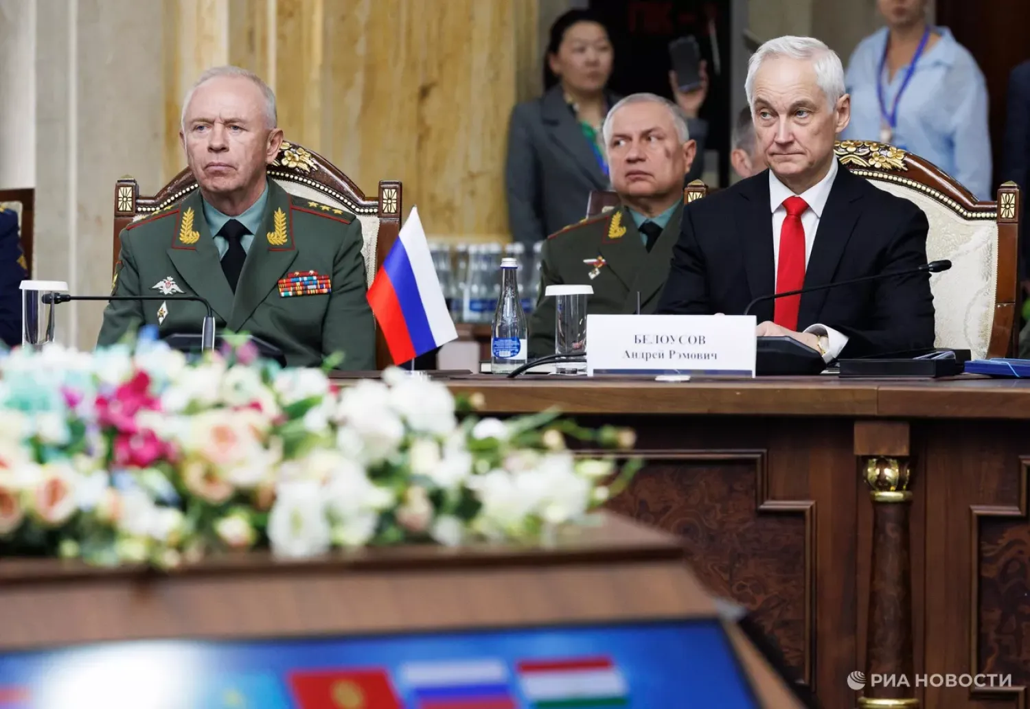 وزير الدفاع الروسي آندريه بيلوسوف خلال اجتماعات وزراء دفاع بلدان «منظمة معاهدة الأمن الجماعي» بالعاصمة القيرغيزية بِيشْكِيك الأربعاء (متداولة)