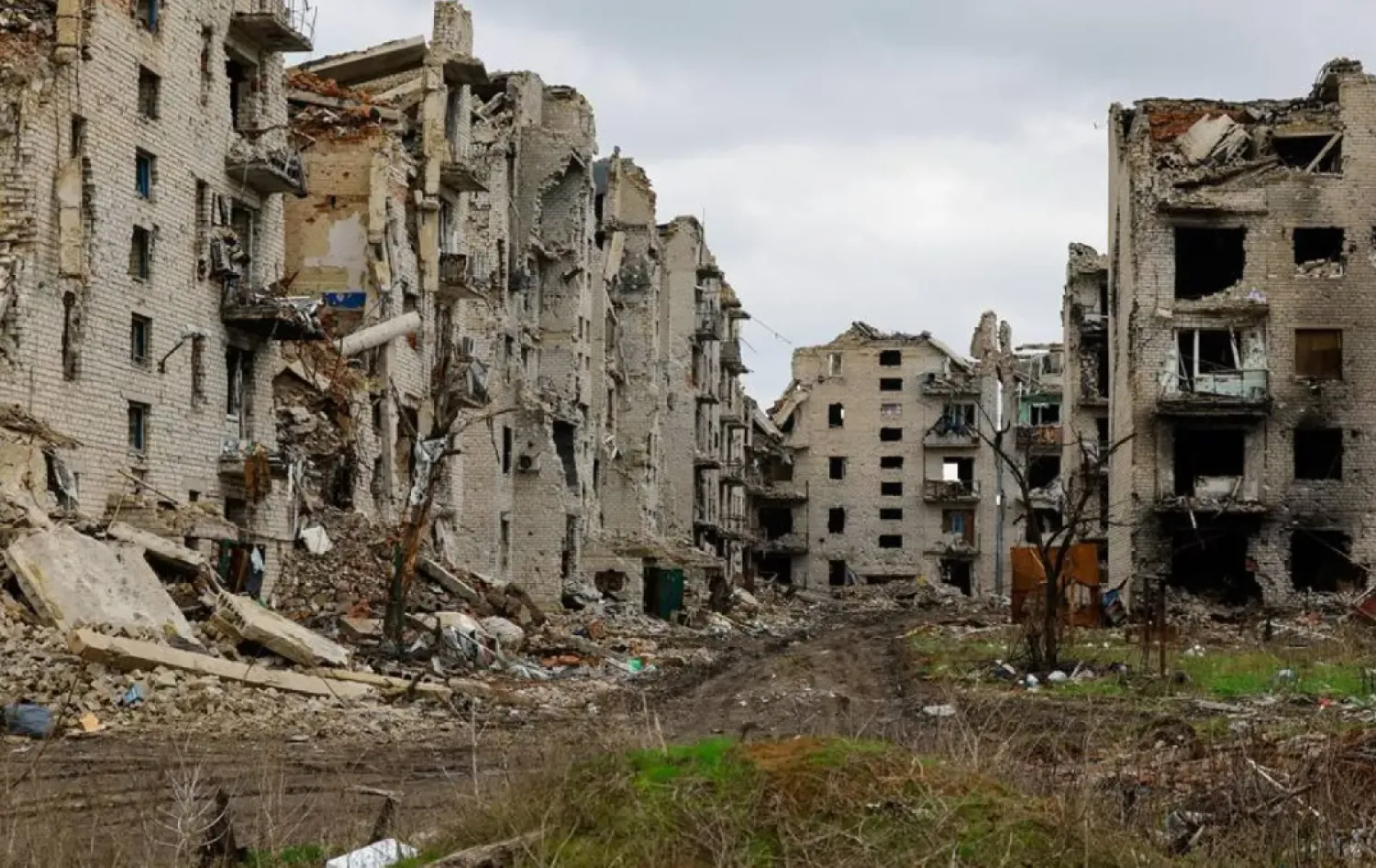 A view shows ruins of buildings in the abandoned town of Marinka (Maryinka), which was destroyed in the course of Russia-Ukraine conflict in the Donetsk region, a Russian-controlled area of Ukraine, April 1, 2025. (Reuters)
