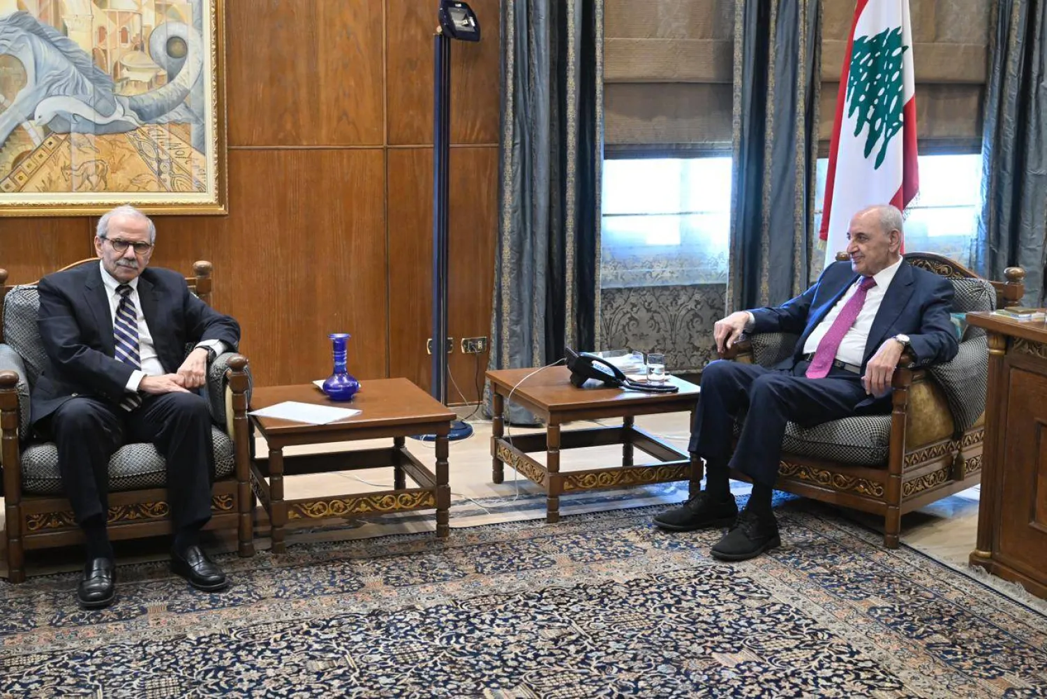 أكد رئيس الحكومة نواف سلام إثر لقائه رئيس البرلمان نبيه بري الالتزام بإعادة الإعمار (أرشيفية)