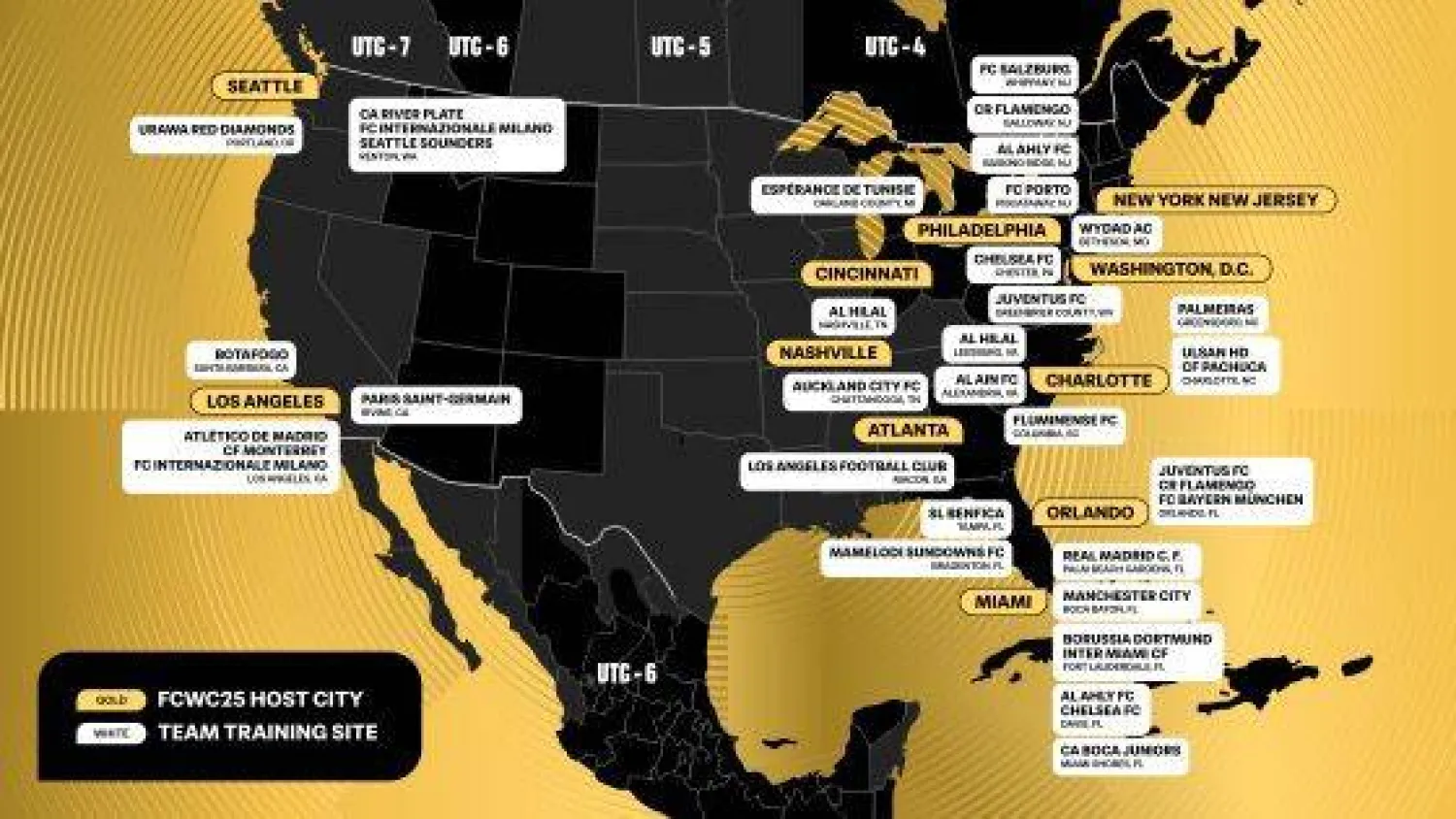 مواقع معسكرات الأندية المشاركة بمونديال الأندية (فيفا)