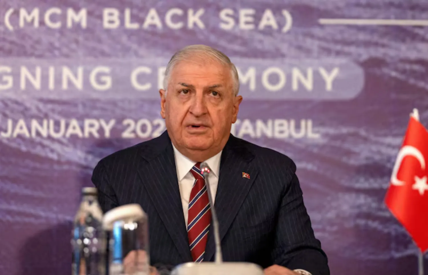 Turkish Defense Minister Yasar Guler attends a signing ceremony of a memorandum of understanding on establishing a mine countermeasures naval group in the Black Sea, in Istanbul, Türkiye, January 11, 2024. REUTERS/Umit Bektas/File 