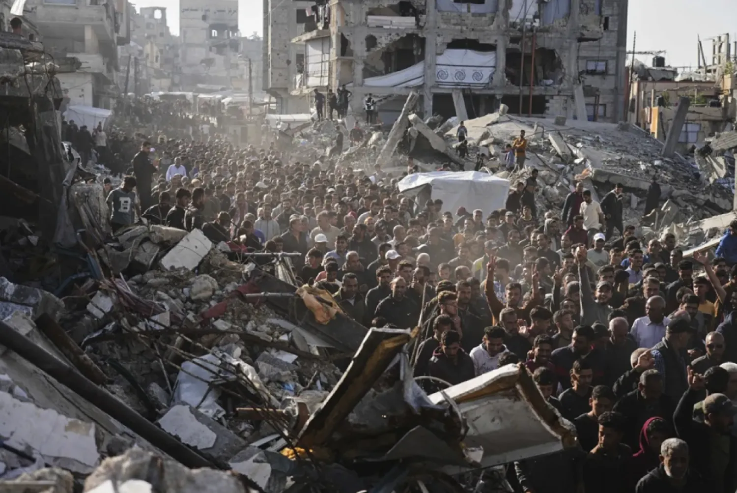 Palestinians attend an anti-war protest and against Hamas in a rare show of public anger against the group that rules the territory, in Beit Lahiya, northern Gaza Strip, Wednesday, March 26, 2025. (AP)
