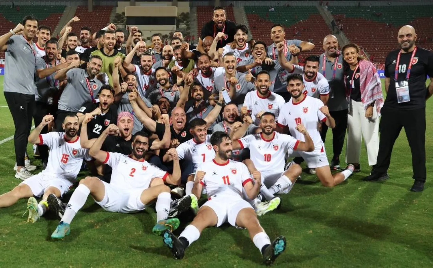 فرحة لاعبي الأردن ببلوغ المونديال (الشرق الأوسط)