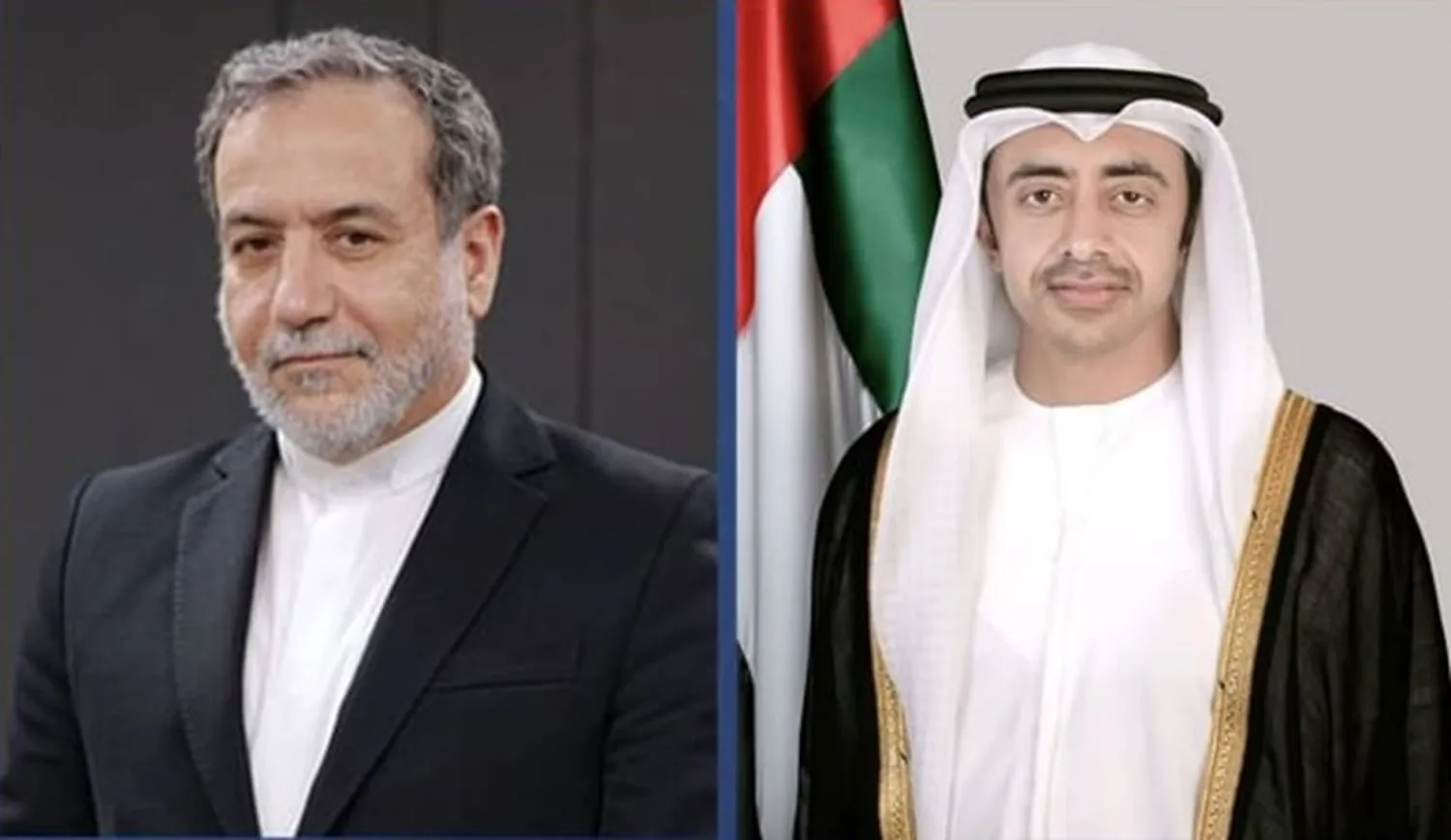 وزير الخارجية الإماراتي الشيخ عبد الله بن زايد ونظيره الإيراني عباس عراقجي (وام)