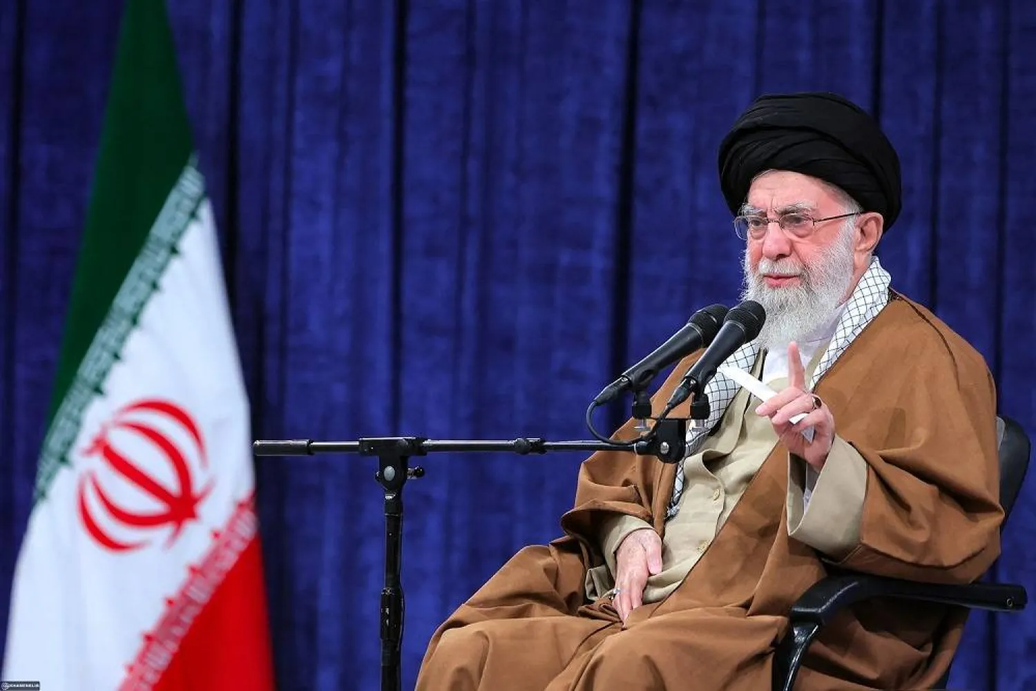 This handout picture released by the office of Iran's Supreme Leader Ali Khamenei shows him speaking to members of Iran's air force in Tehran on February 7, 2025. (AFP photo / Handout / Khamenei.ir)