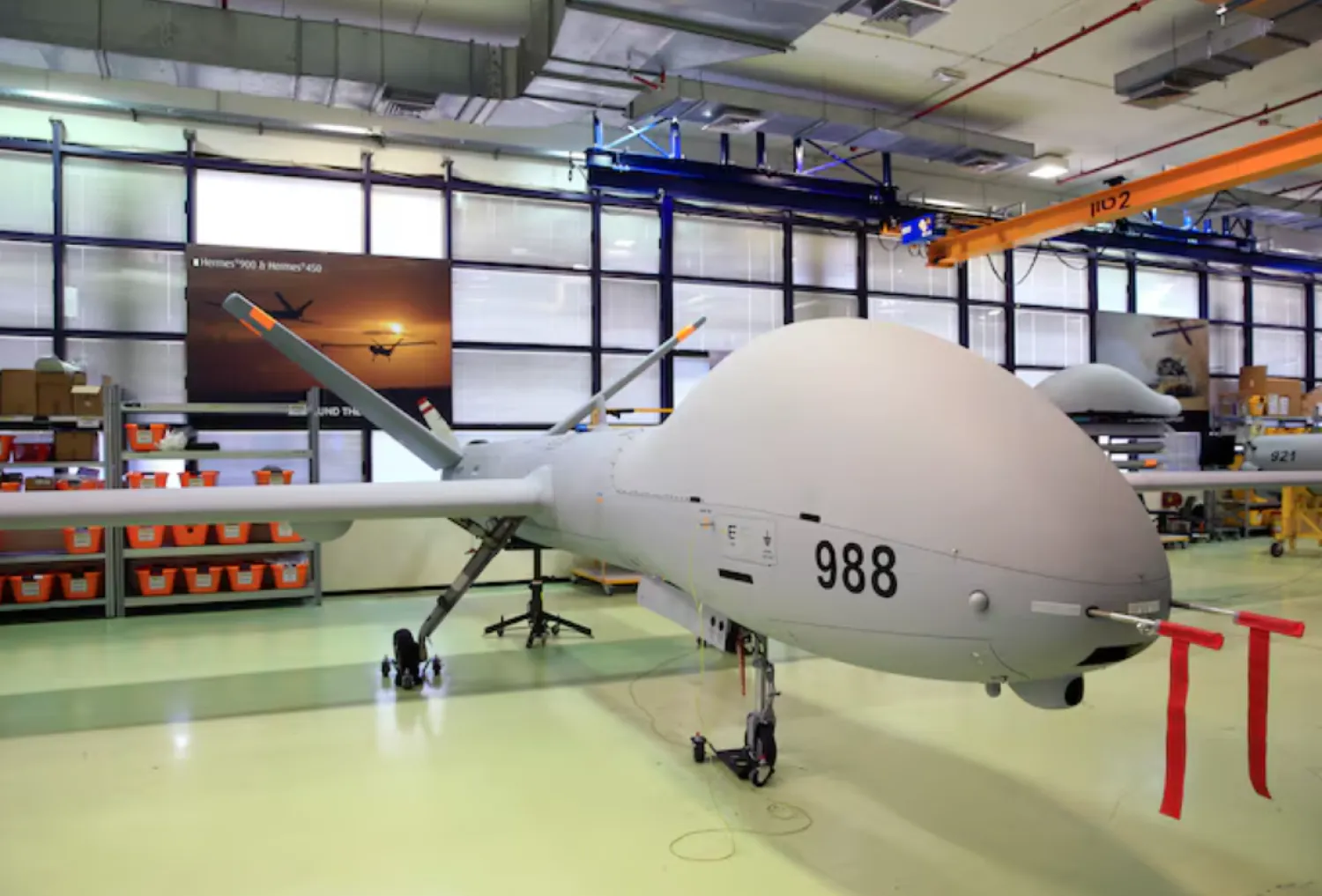 An Elbit Systems Ltd. Hermes 900 unmanned aerial vehicle (UAV) is seen at the company's drone factory in Rehovot, Israel, June 28, 2018. REUTERS/Orel Cohen 