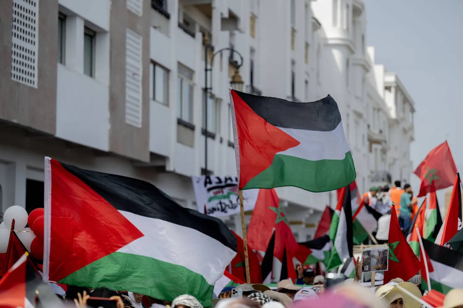 File photo: People take part in a march in support of the Palestinian people and against Israeli attacks on the Gaza Strip in Rabat, Morocco, 22 June 2025.  EPA/JALAL MORCHIDI