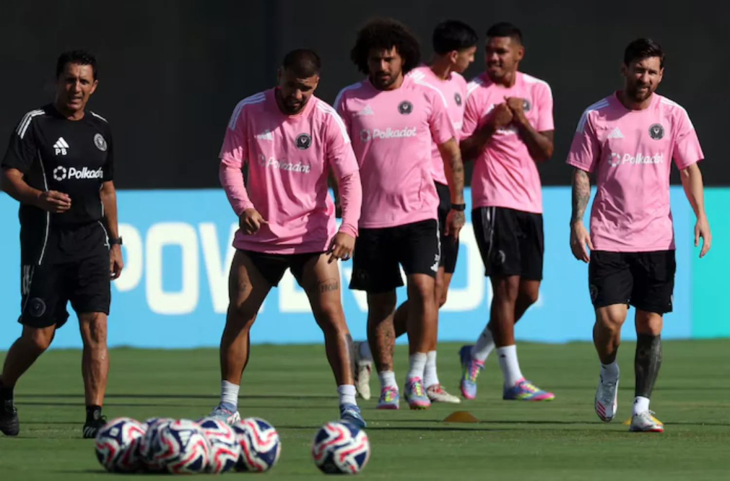 Soccer Football - FIFA Club World Cup - Inter Miami CF Training - Inter Miami CF Training Centre, Fort Lauderdale, Florida, US - June 22, 2025 Inter Miami CF's Marcelo Weigandt, Maximiliano Falcon and Lionel Messi during training REUTERS/Hannah Mckay