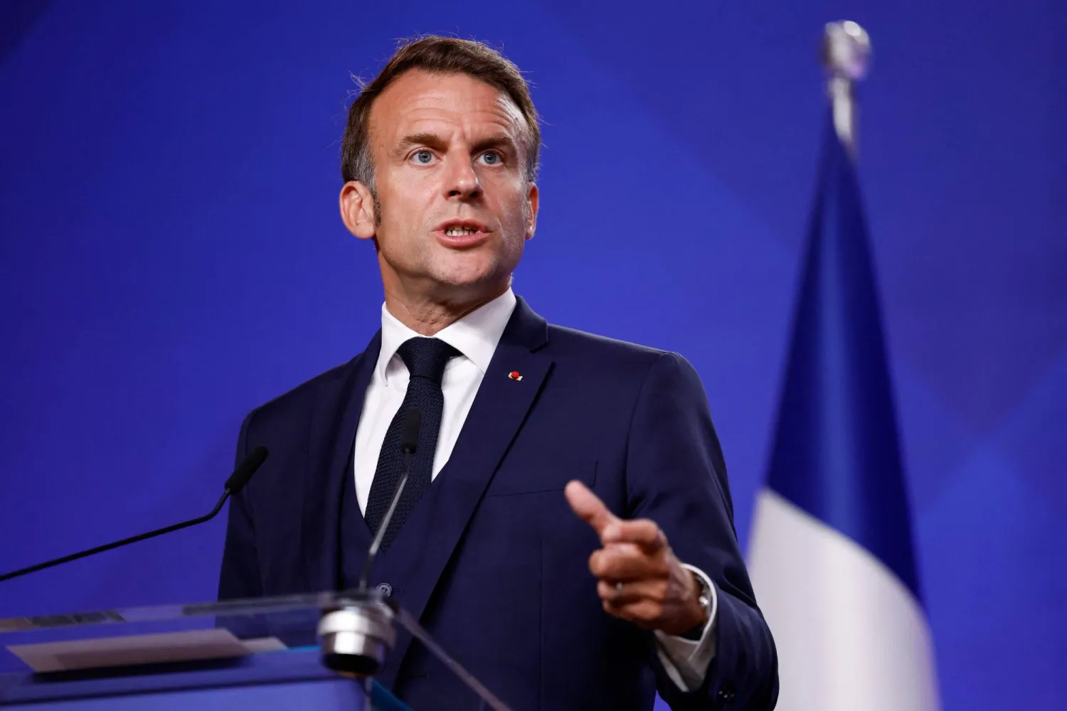 France's President Emmanuel Macron addresses a joint press conference with the  Norwegian Prime Minister after signing agreements during an event on industrial decarbonization at The National Museum in Oslo, Norway, on June 23, 2025. (Photo by Odd ANDERSEN / AFP)