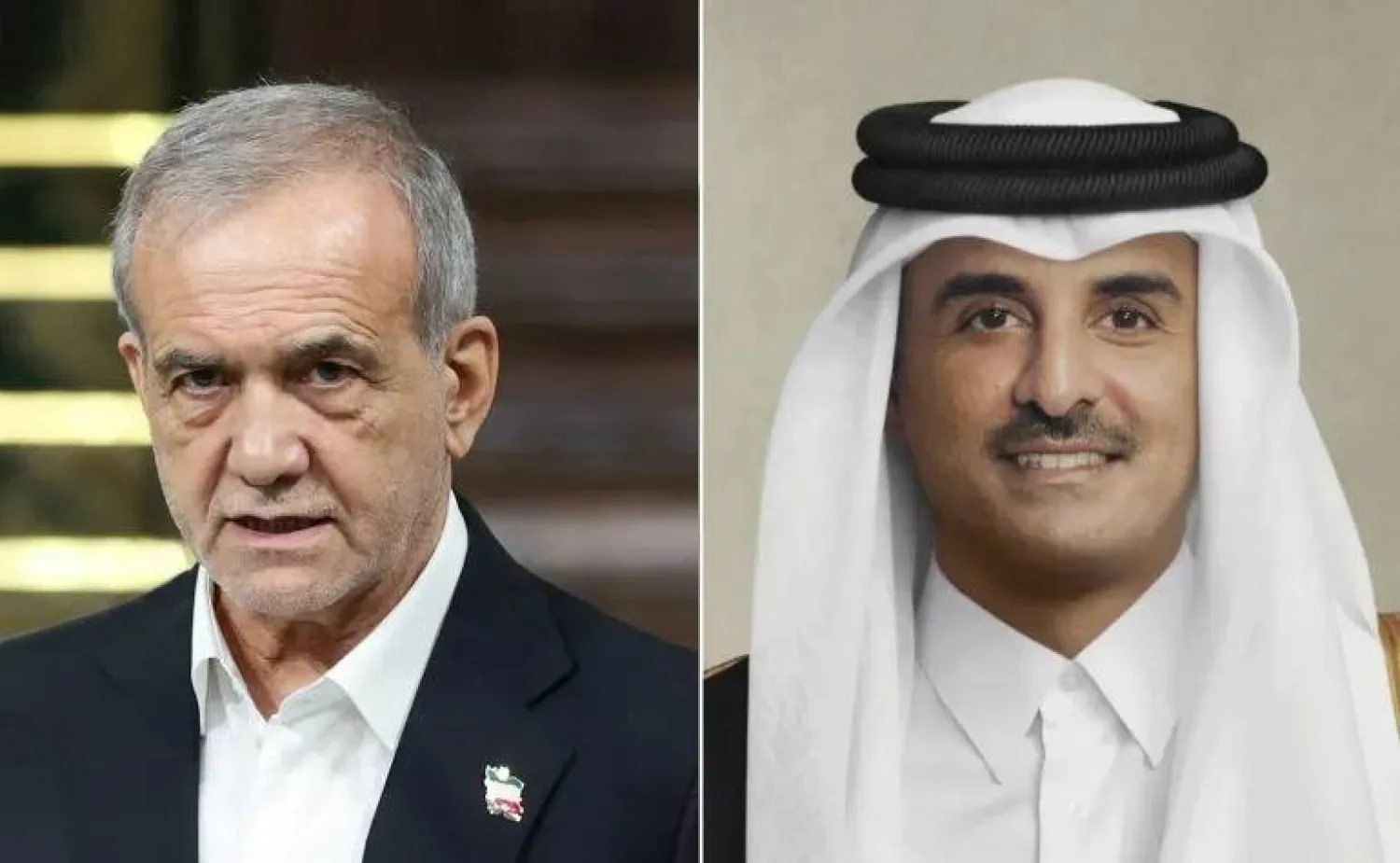 أمير قطر الشيخ تميم بن حمد والرئيس الإيراني الدكتور مسعود بزشكيان (الشرق الأوسط)