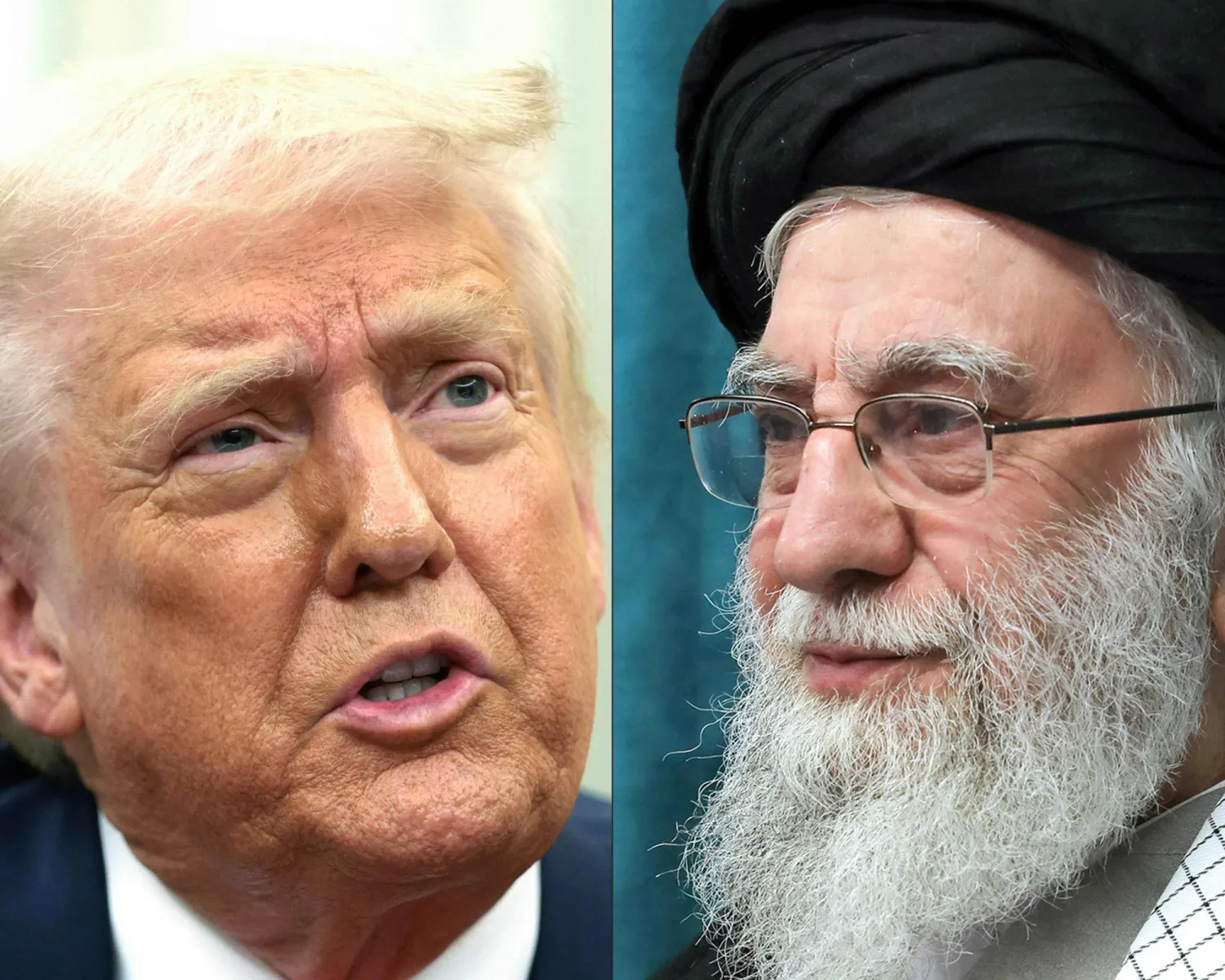 الرئيس الأميركي دونالد ترمب في المكتب البيضاوي بالبيت الأبيض بواشنطن 6 مارس 2025 والمرشد الإيراني علي خامنئي يحضر اجتماعاً مع مسؤولين حكوميين في طهران 8 مارس (أ.ف.ب)