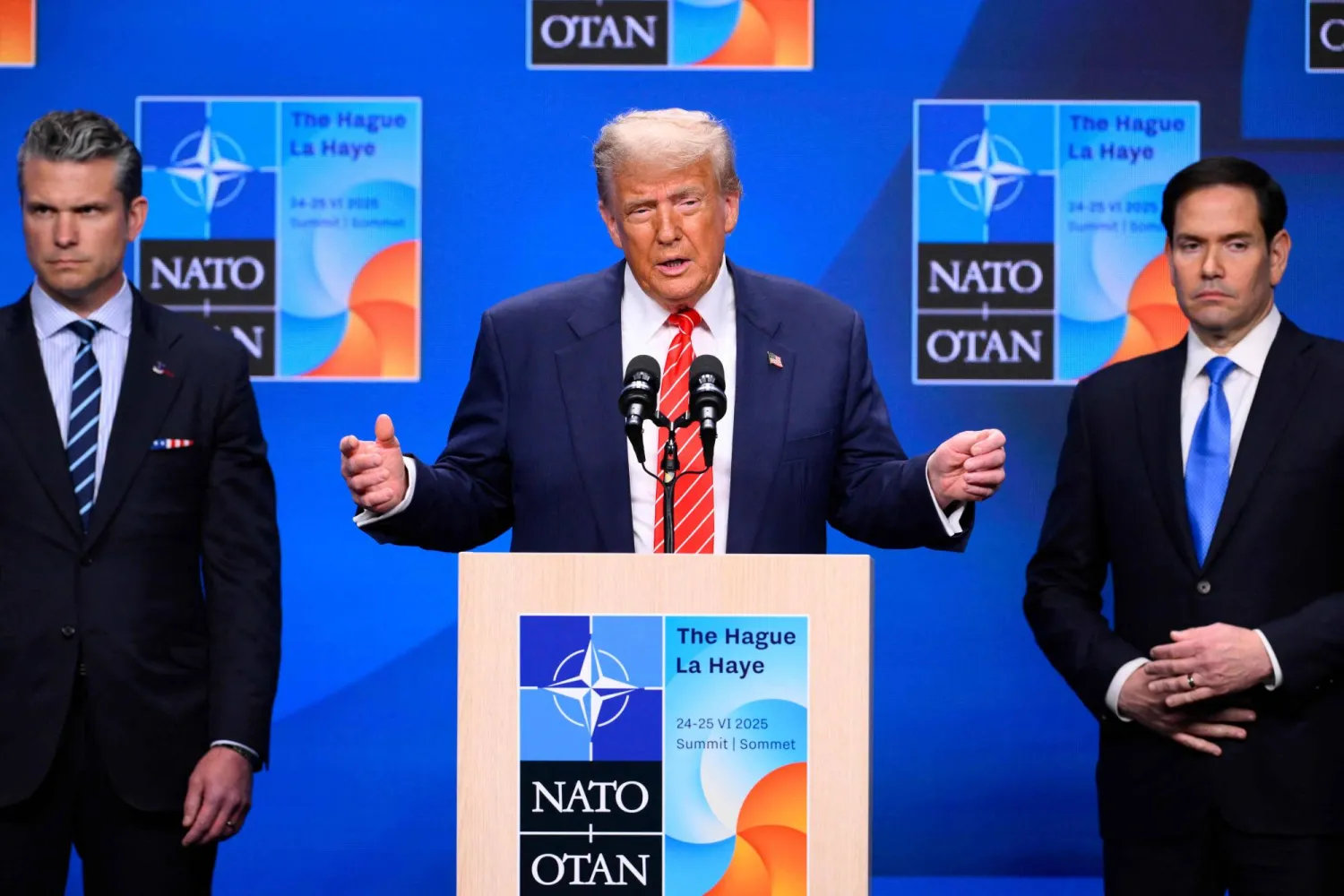 الرئيس الأميركي دونالد ترمب من قمة الناتو لاهاي 25 يونيو 2025 (أ.ف.ب)





