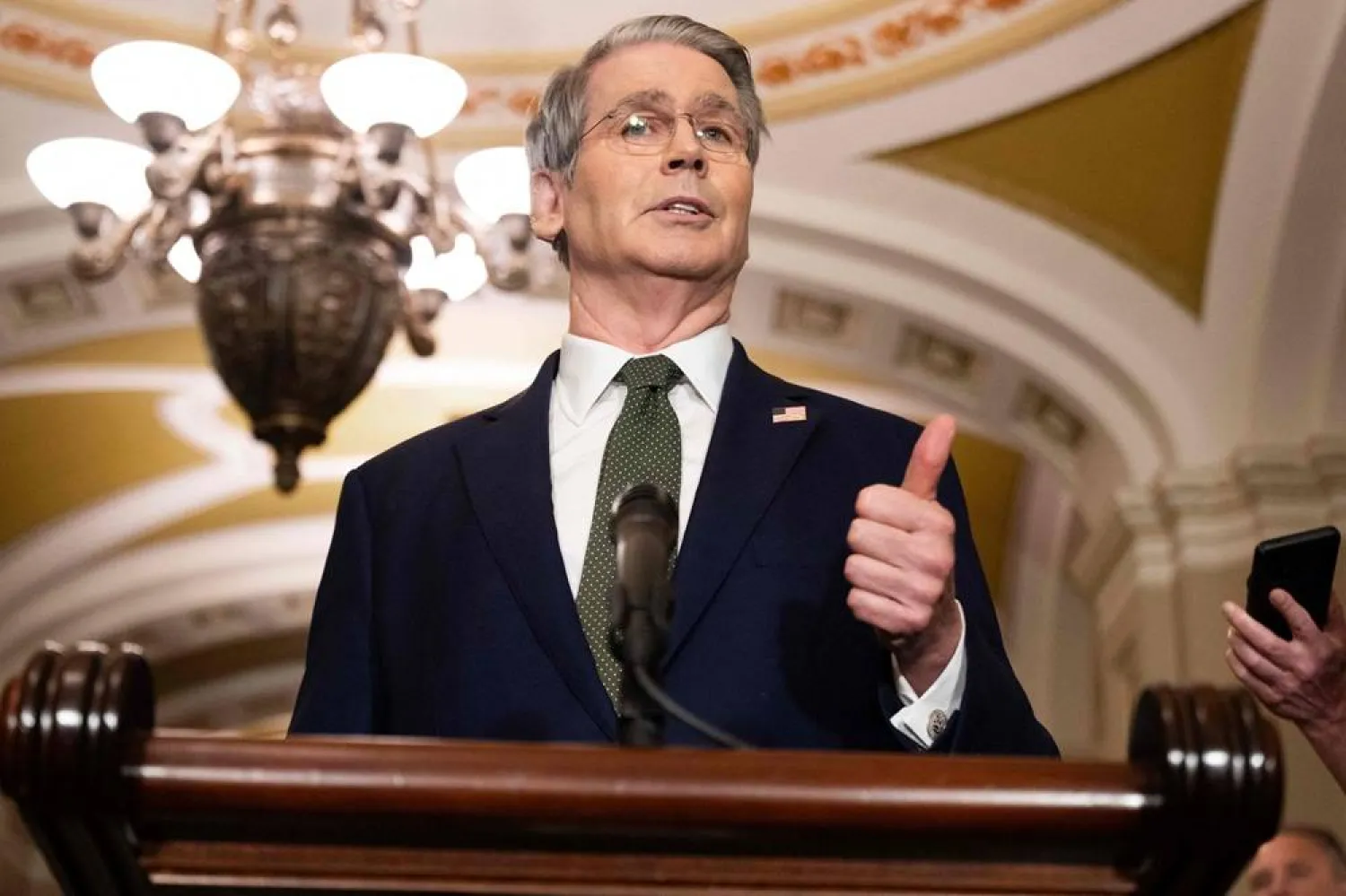  US Treasury Secretary Scott Bessent speaks to reporters after meeting with Senate Republicans at the US Capitol in Washington, DC, on June 24, 2025. (AFP) 