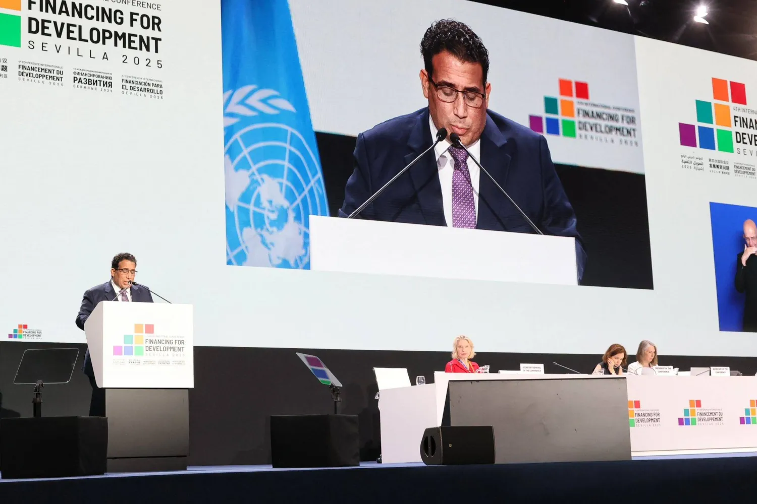 المنفي يلقي كلمة أمام المؤتمر الدولي الرابع لتمويل التنمية بإشبيلية الإسبانية (المجلس الرئاسي الليبي)