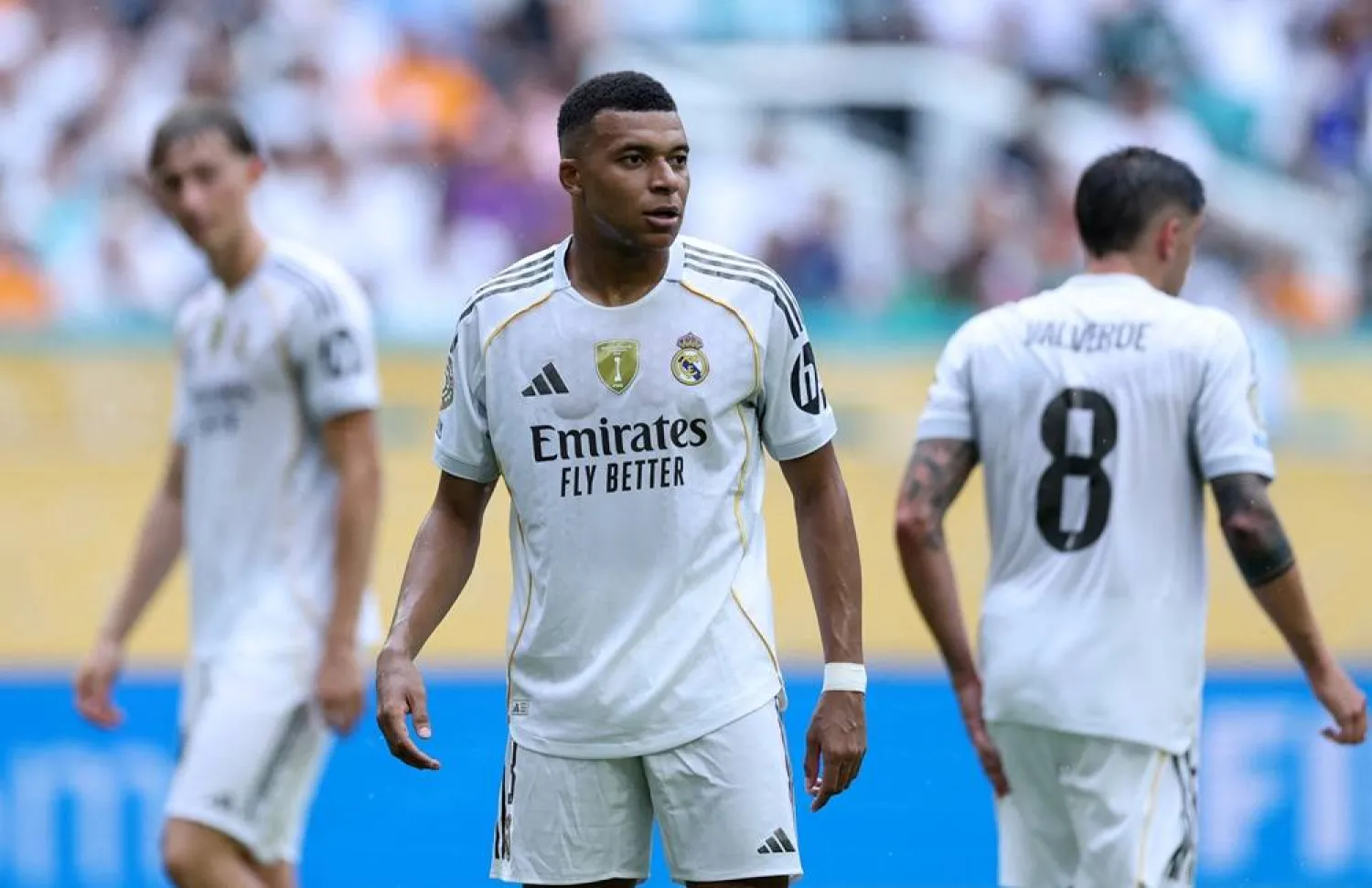 Football - FIFA Club World Cup - Round of 16 - Real Madrid v Juventus - Hard Rock Stadium, Miami Gardens, Florida, US - July 1, 2025 Real Madrid's Kylian Mbappe looks on. (Reuters)
