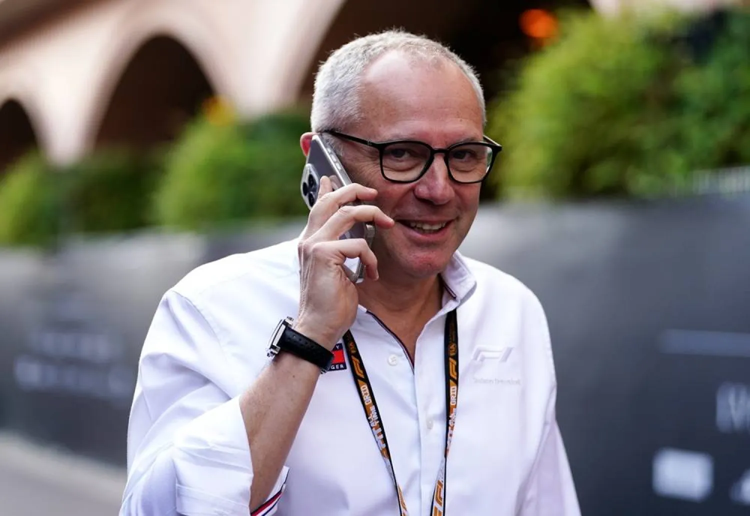 24 May 2025, Monaco, Monte Carlo: Stefano Domenicali, CEO of Formula 1, talks on his smartphone before free practice at the Circuit de Monaco in Monte Carlo. (dpa)