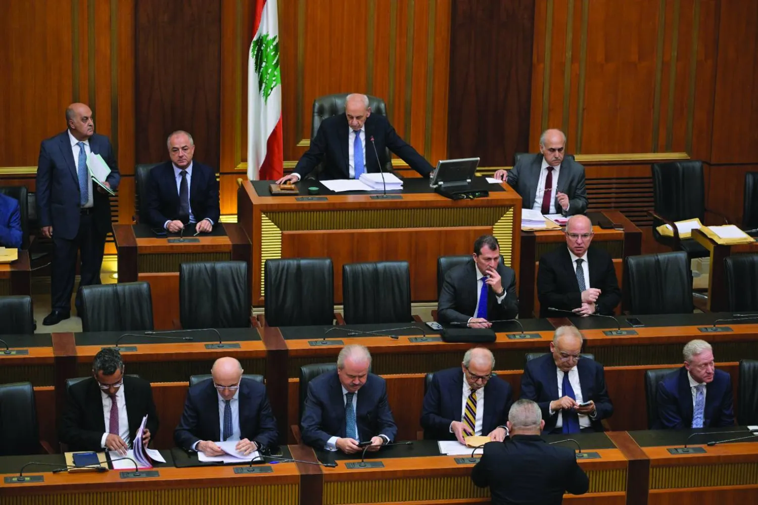 جلسة مجلس النواب اللبناني الاثنين الماضي وقد بدا فيها رئيس الحكومة نوّاف سلام (الشرق الأوسط)