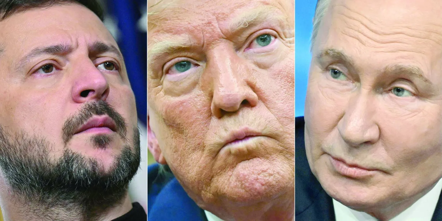 صورة مركبة للرؤساء الروسي فلاديمير بوتين والأميركي دونالد ترمب والأوكراني فولوديمير زيلينسكي (أ.ف.ب)