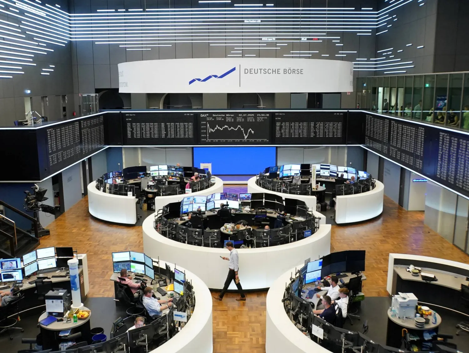 رسم بياني لمؤشر أسعار أسهم «داكس» الألماني في بورصة فرانكفورت (رويترز)