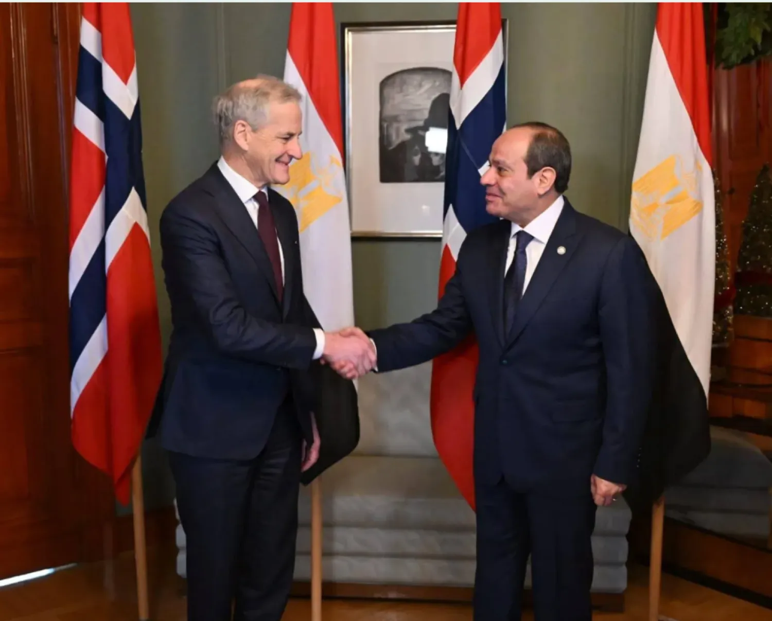 لقاء الرئيس المصري ورئيس وزراء النرويج في أوسلو ديسمبر الماضي (الرئاسة المصرية)
