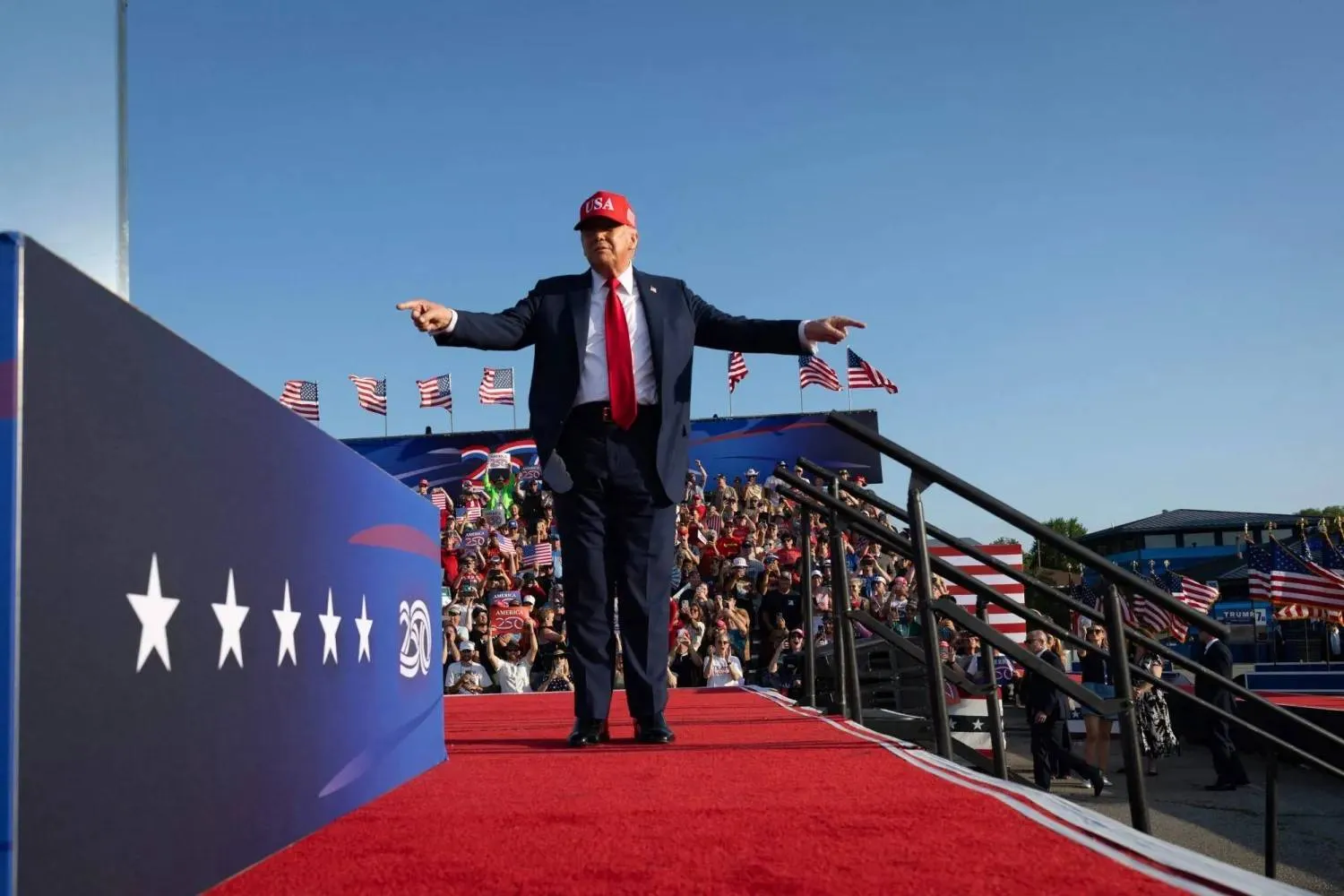 US President Donald Trump at a rally at the Iowa State Fairgrounds, Thursday, July 3, 2025 in Iowa. (AFP) 