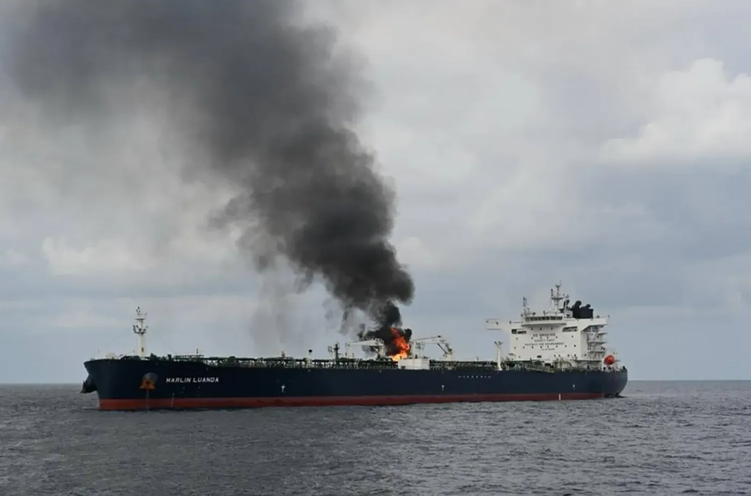 File Photo - 27 January 2024, Yemen, Gulf of Aden: The Marlin Luanda vessel on fire in the Gulf of Aden after it was reportedly struck by an anti-ship missile fired from a Houthi controlled area of Yemen. Photo: Indian Navy via ZUMA Wire/dpa
