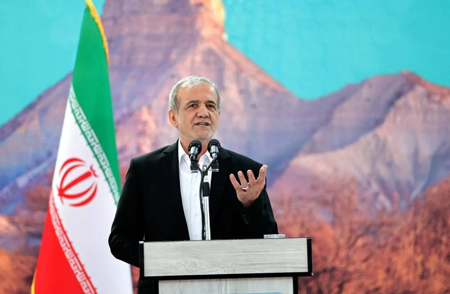 Iranian President Masoud Pezeshkian speaks during a meeting in Ilam, Iran, June 12, 2025. Iran's Presidential website/WANA (West Asia News Agency)/Handout via Reuter