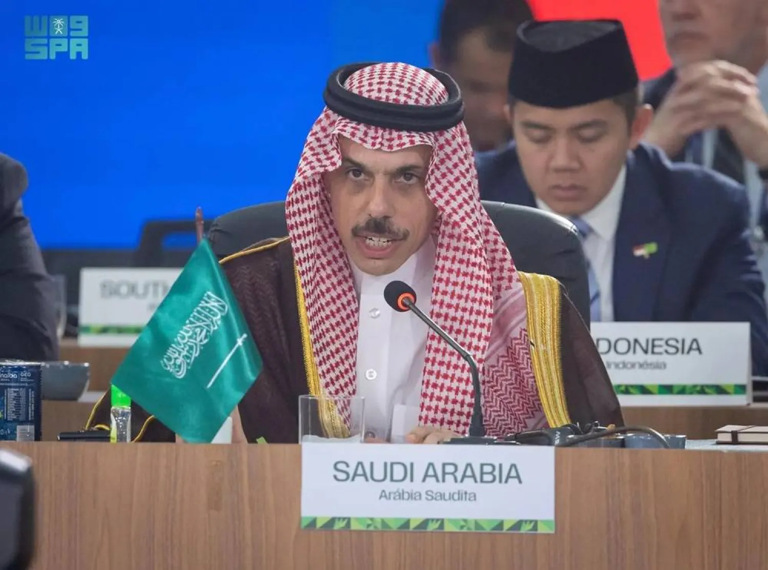 Minister of Foreign Affairs Prince Faisal bin Farhan bin Abdullah delivers his remarks at the 17th BRICS Summit 2025 in Rio de Janeiro. (SPA)