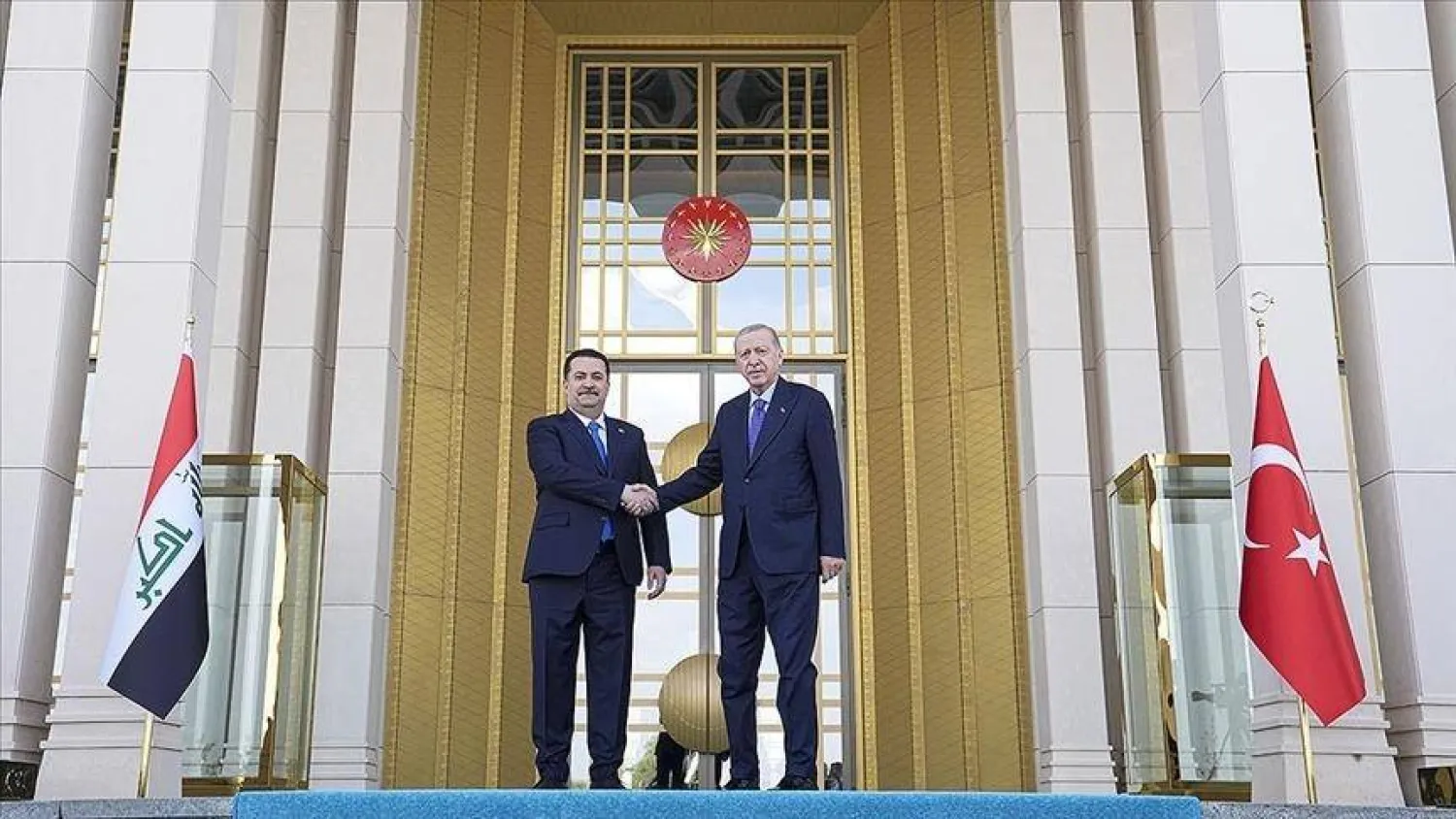 الرئيس التركي رجب طيب إردوغان لدى استقباله رئيس الوزراء العراقي محمد شياع السوداني في أنقرة خلال مايو 2024 (الرئاسة التركية)