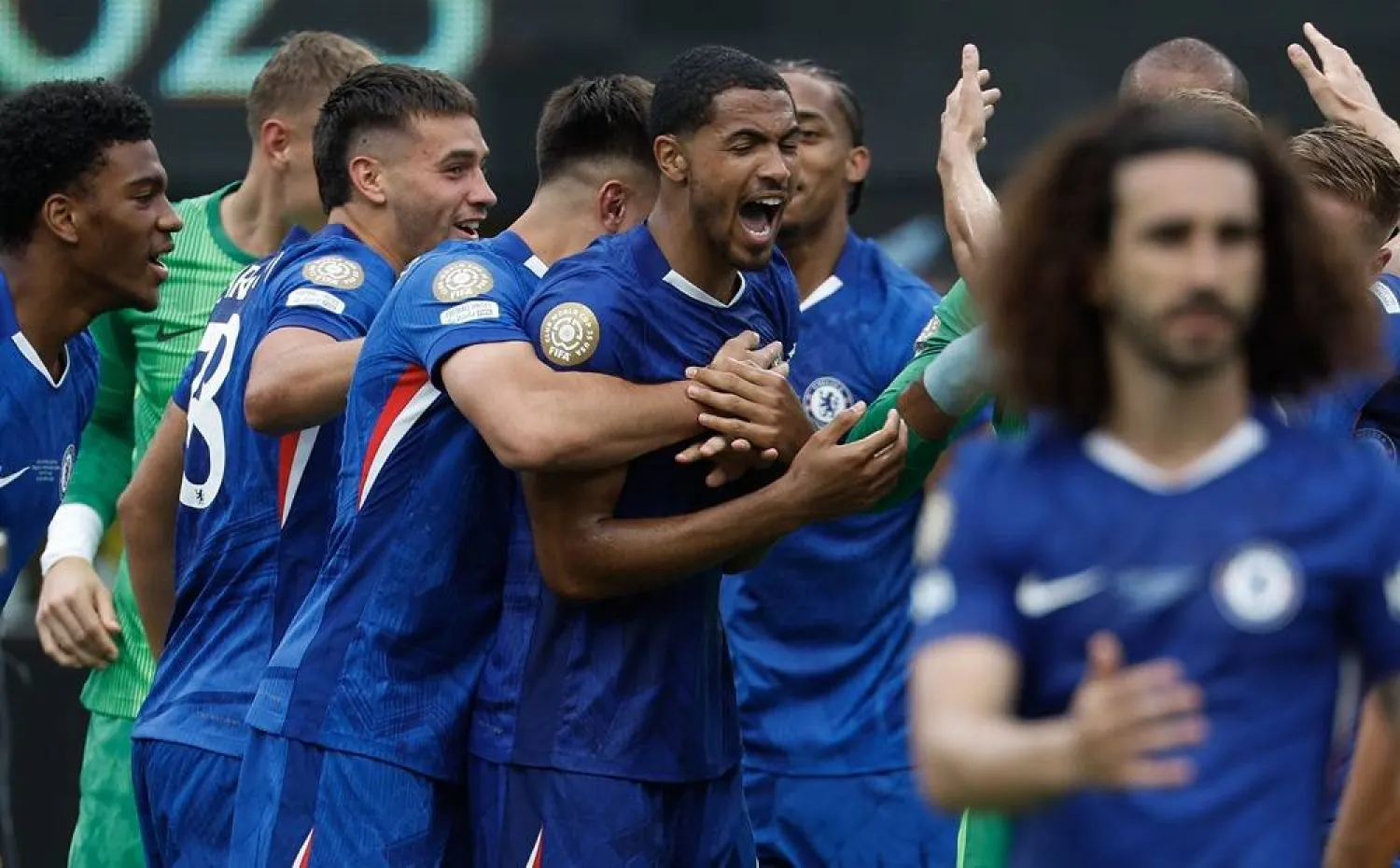 Chelsea FC #6 Levi Colwill celebrates with teammates after winning the FIFA Club World Cup at MetLife Stadium on July 13, 2025 in East Rutherford, New Jersey. (Getty Images / AFP)