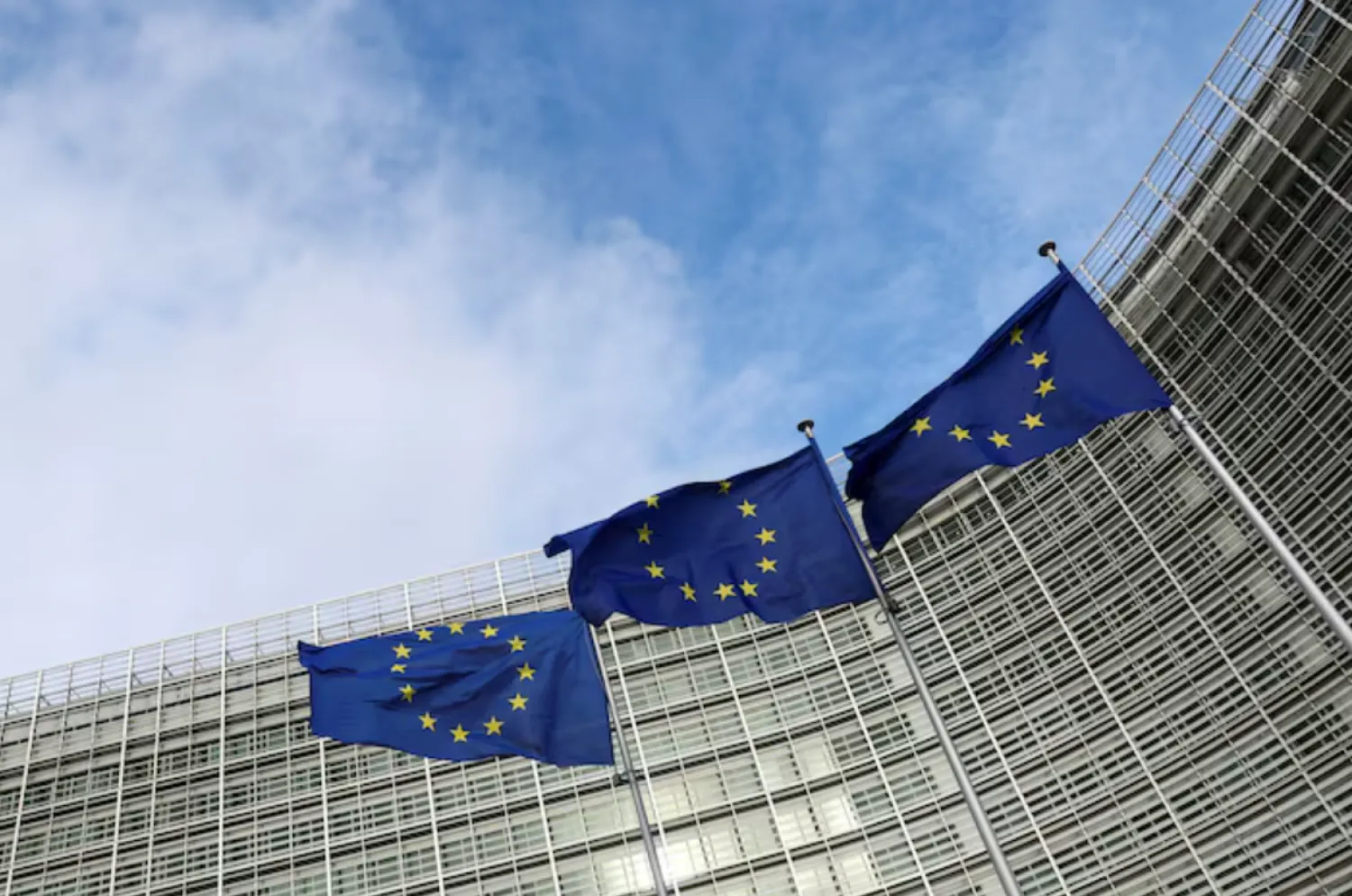 European Union flags fly outside the European Commission in Brussels, Belgium November 8, 2023. REUTERS/Yves Herman/File Photo 