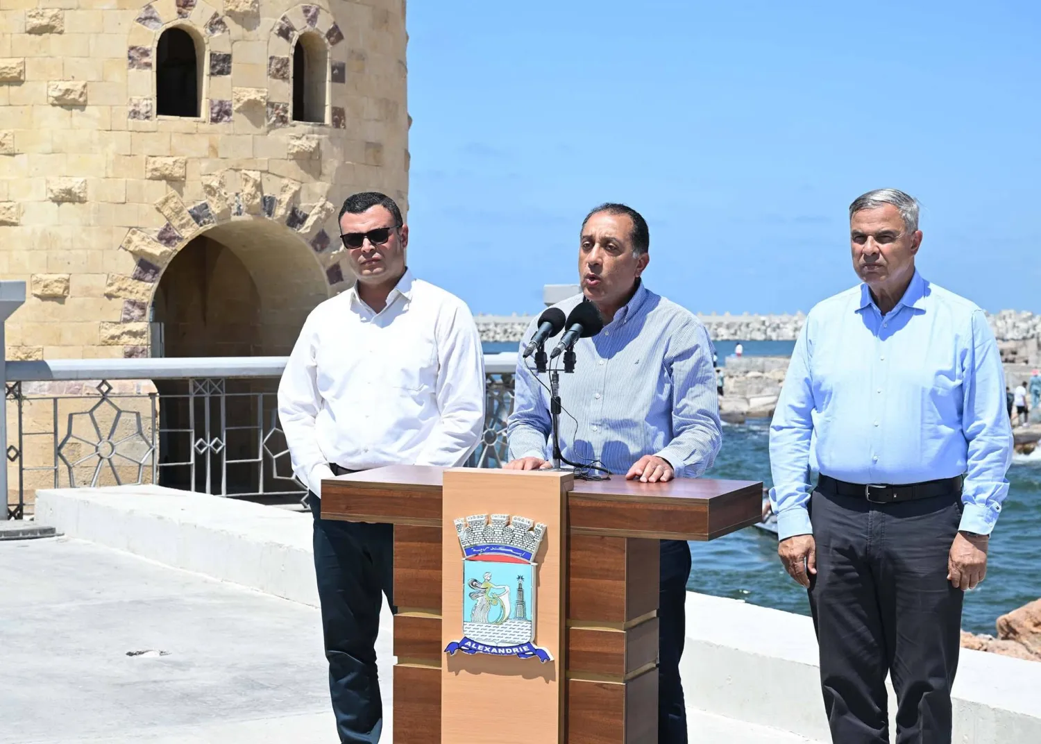 رئيس الوزراء المصري مصطفى مدبولي خلال مؤتمر صحافي في الإسكندرية (مجلس الوزراء)