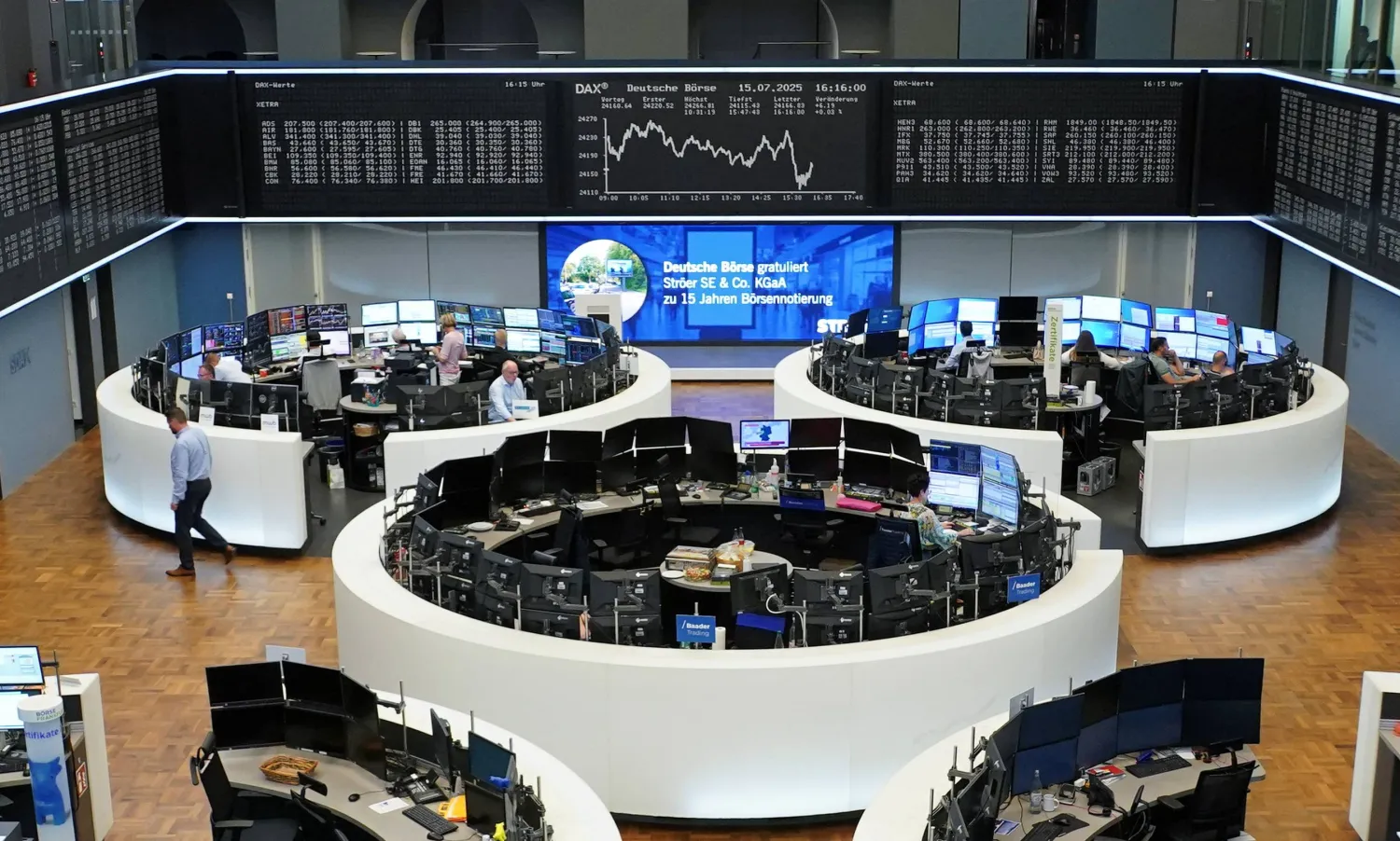 رسم بياني لمؤشر الأسهم الألماني «داكس» في بورصة فرانكفورت (رويترز)