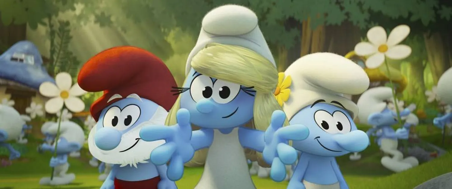  This image released by Paramount Animation shows characters Papa Smurf, voiced by John Goodman, Smurfette, voiced by Rihanna and Vanity Smurf, voiced by Maya Erskine, from the film "Smurfs." (Paramount Animation via AP)  