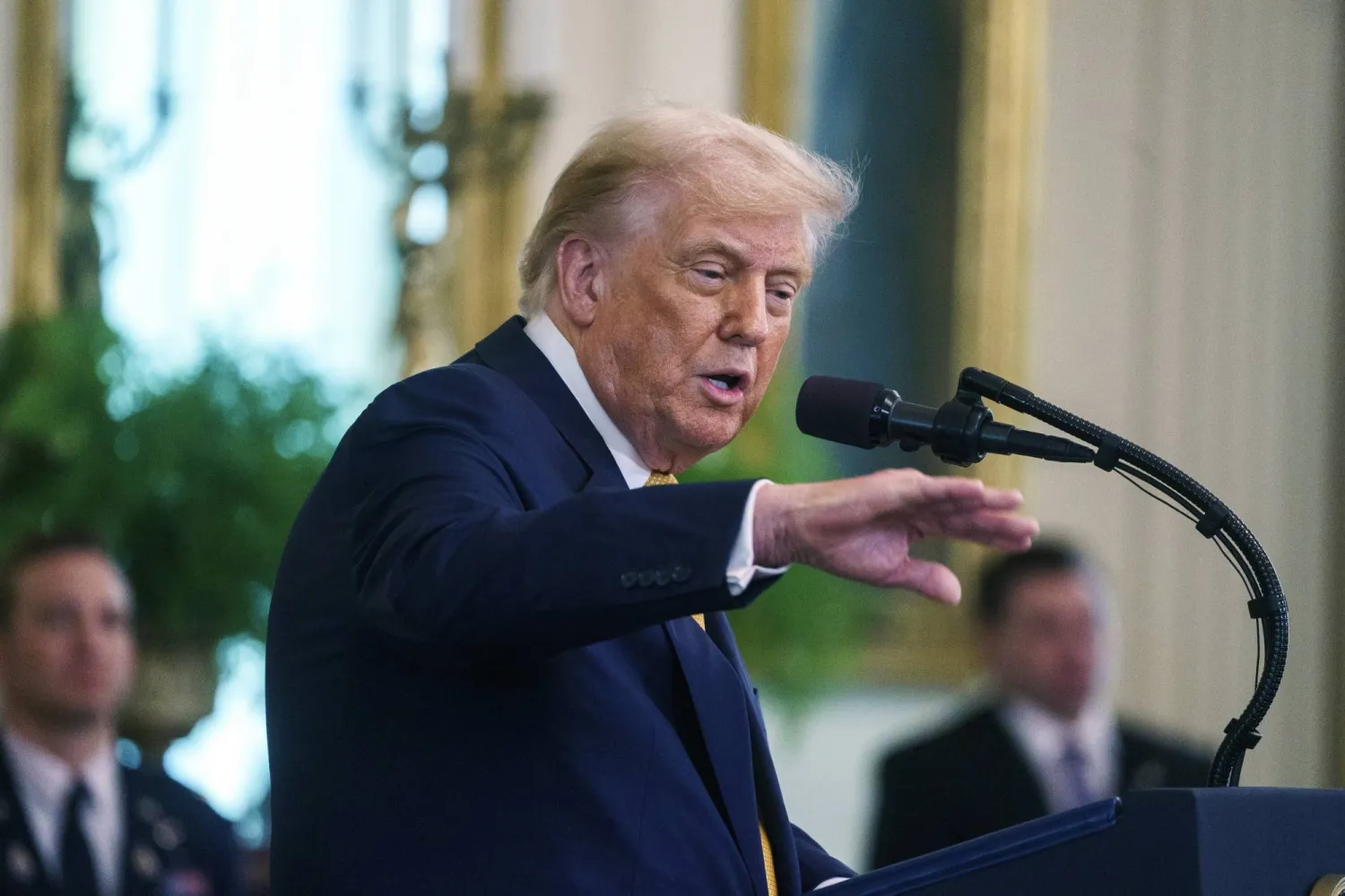 الرئيس الأميركي دونالد ترمب يتحدث خلال مناسبة في البيت الأبيض بواشنطن العاصمة بالولايات المتحدة (أ.ب.أ)