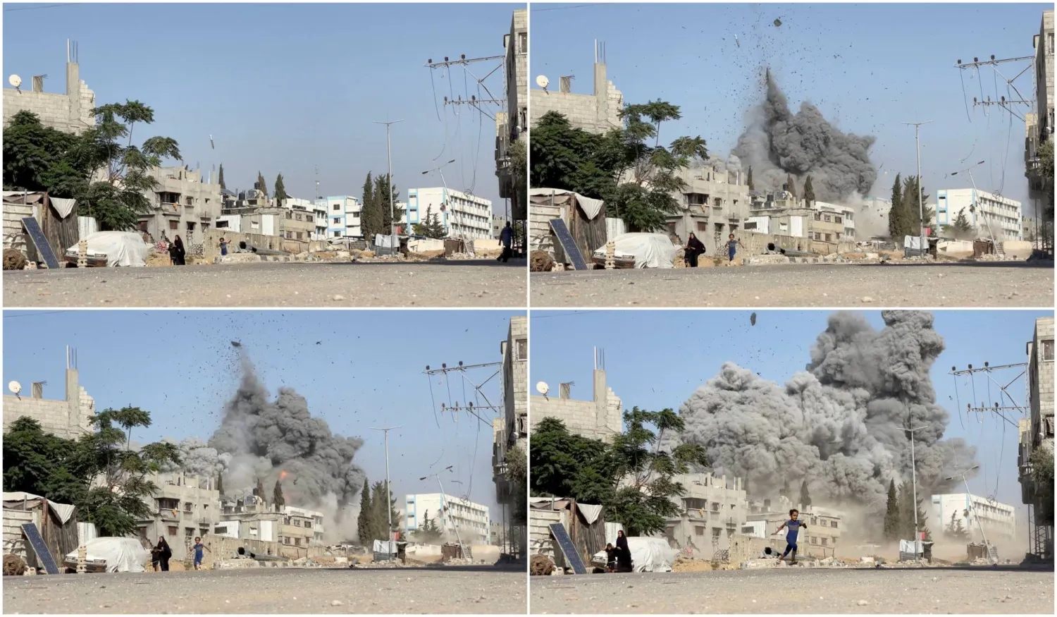 لقطات من مقطع فيديو تظهر فتاة تركض من مكان الحادث أثناء غارة إسرائيلية على مدرسة تؤوي نازحين في مخيم البريج الأربعاء (رويترز)