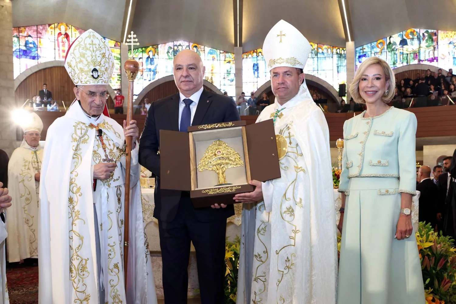 الرئيس عون واللبنانية الأولى مع البطريرك الماروني بشارة الراعي يشاركان بذكرى القديس شربل (الرئاسة اللبنانية)

