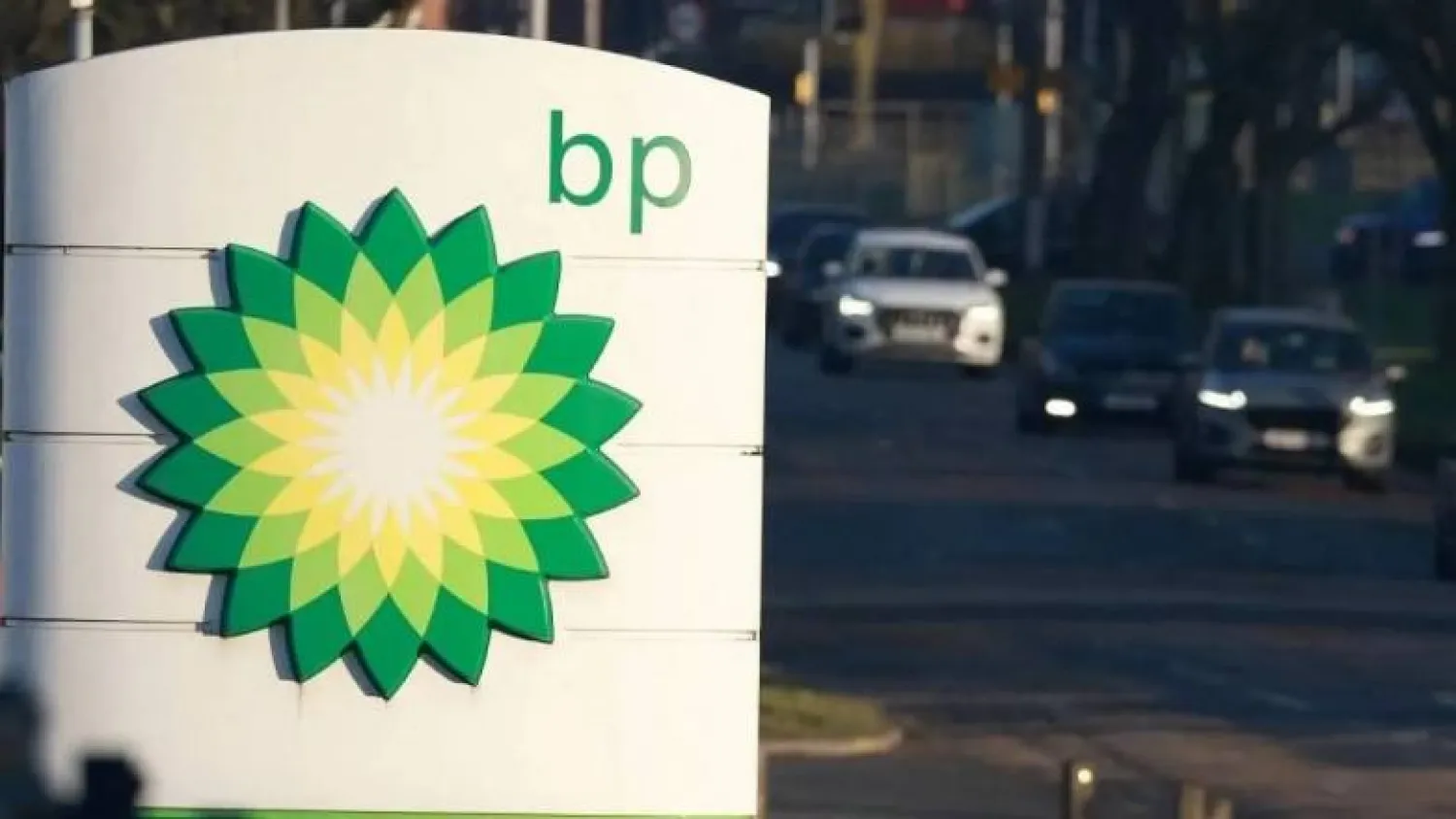 Vehicles drive past a BP petrol station in Liverpool, Britain, February 7, 2023. (Reuters)