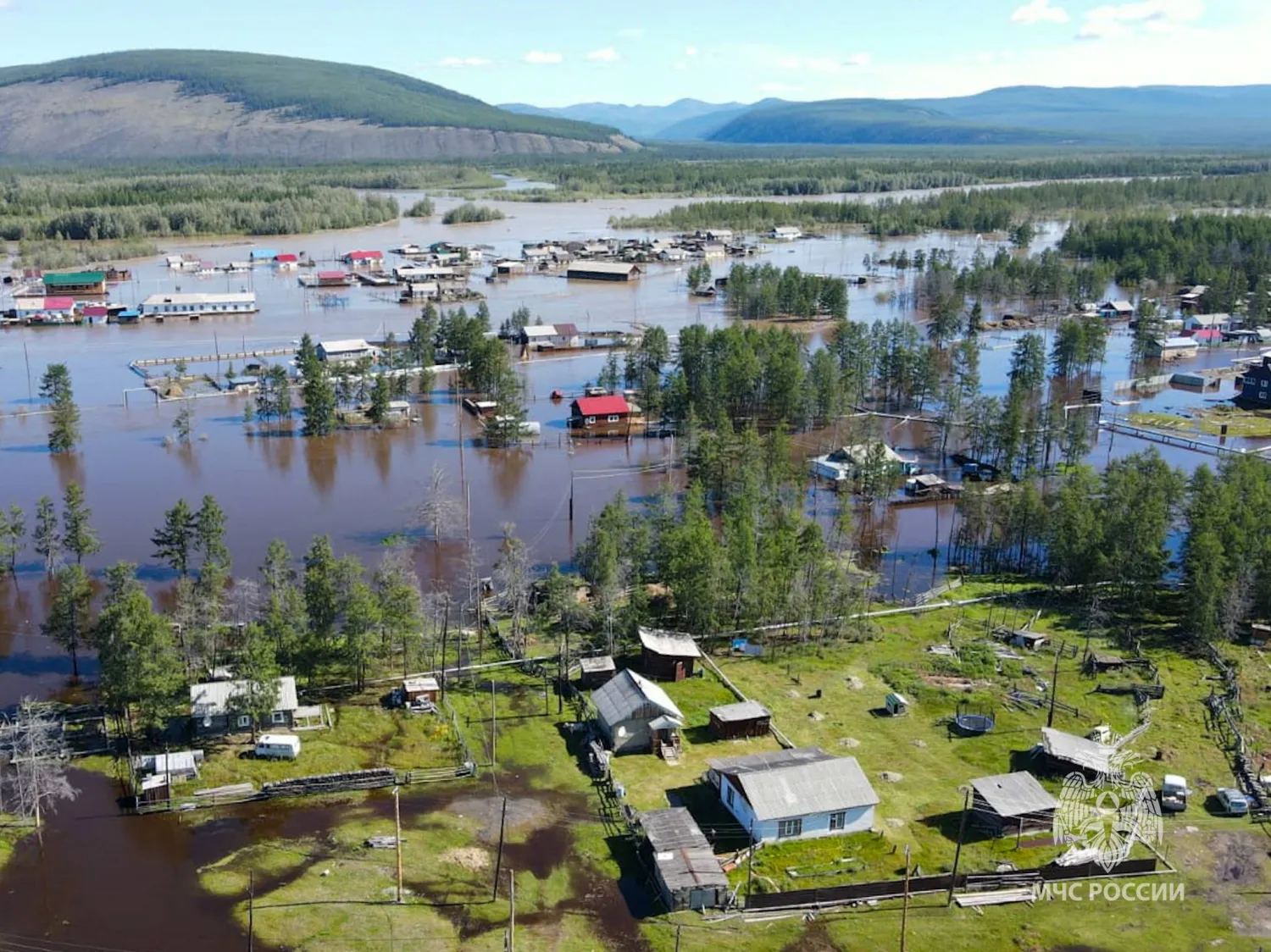 An aerial view shows flooding in the Sakha Republic, also known as Yakutia, in the northeastern Siberia, Russia, in this image released on July 18, 2025. Russian Emergencies Ministry/Handout via REUTERS 