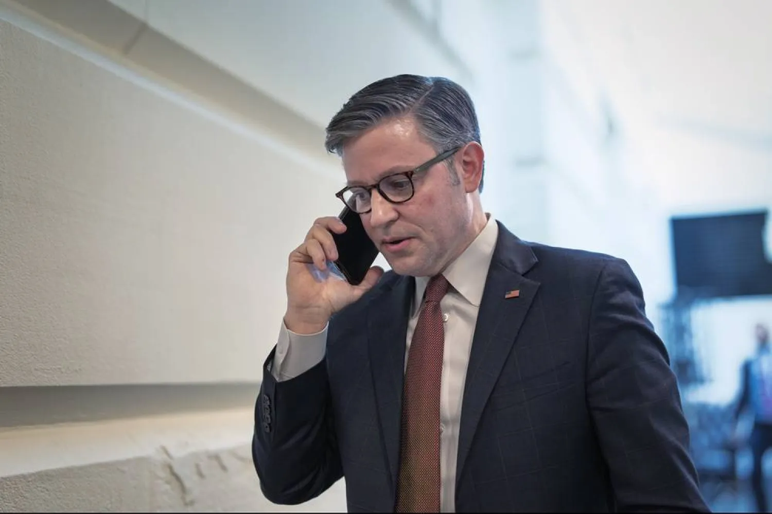 Speaker of the House Mike Johnson, R-La., arrives for an early morning strategy session with the Republican Conference, at the Capitol in Washington, Tuesday, July 22, 2025. (AP) 