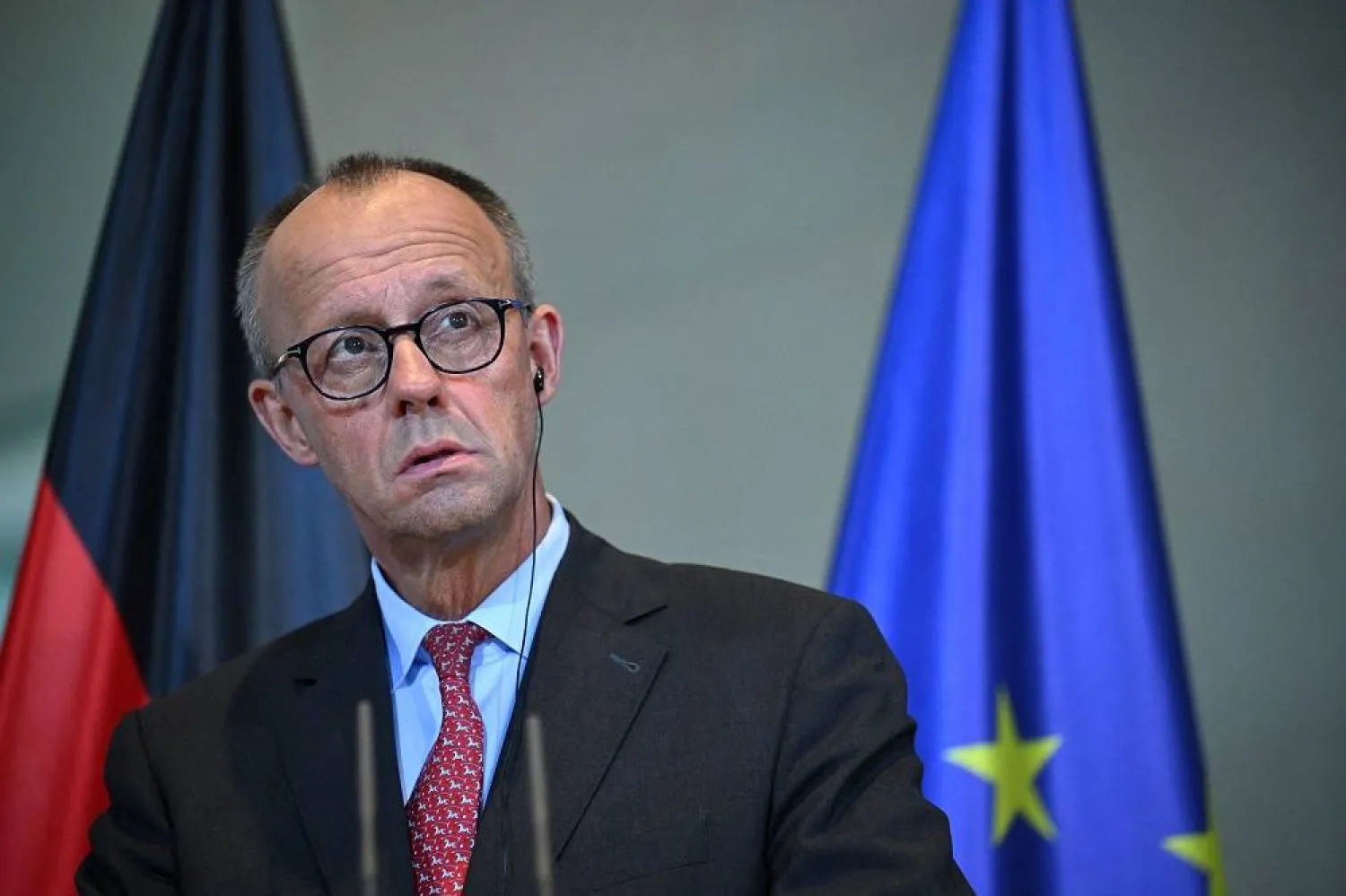 German Chancellor Friedrich Merz looks on as he and Czech Republic's Prime Minister Petr Fiala hold a press conference on the day of the bilateral talks at the Chancellery, in Berlin, Germany July 22, 2025. (Reuters)