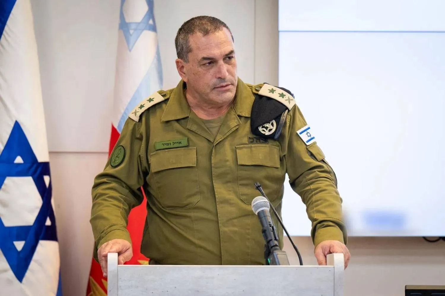 A photo released by the Israeli army shows Chief of Staff Eyal Zamir at the Glilot intelligence base. 